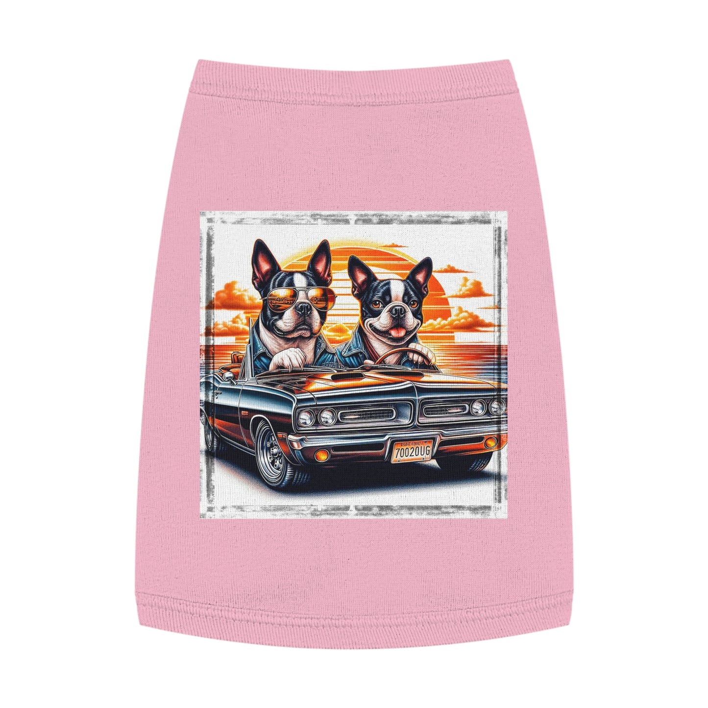 Pet Tank Top - Wacky Boston Terrier Friends Driving Design Pets Printify M Pink