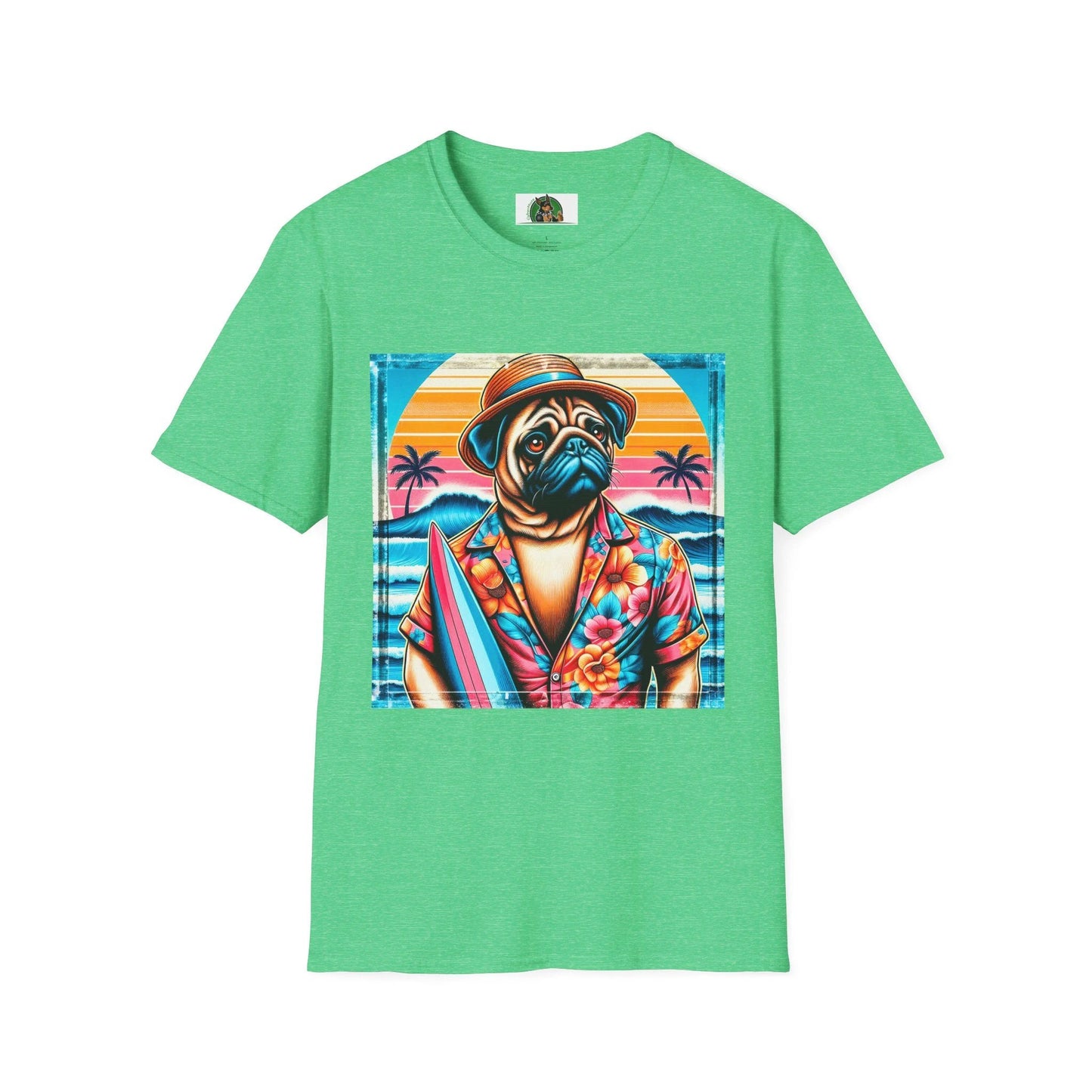 Surfer Pugs T-Shirt T-Shirt Printify S Heather Irish Green