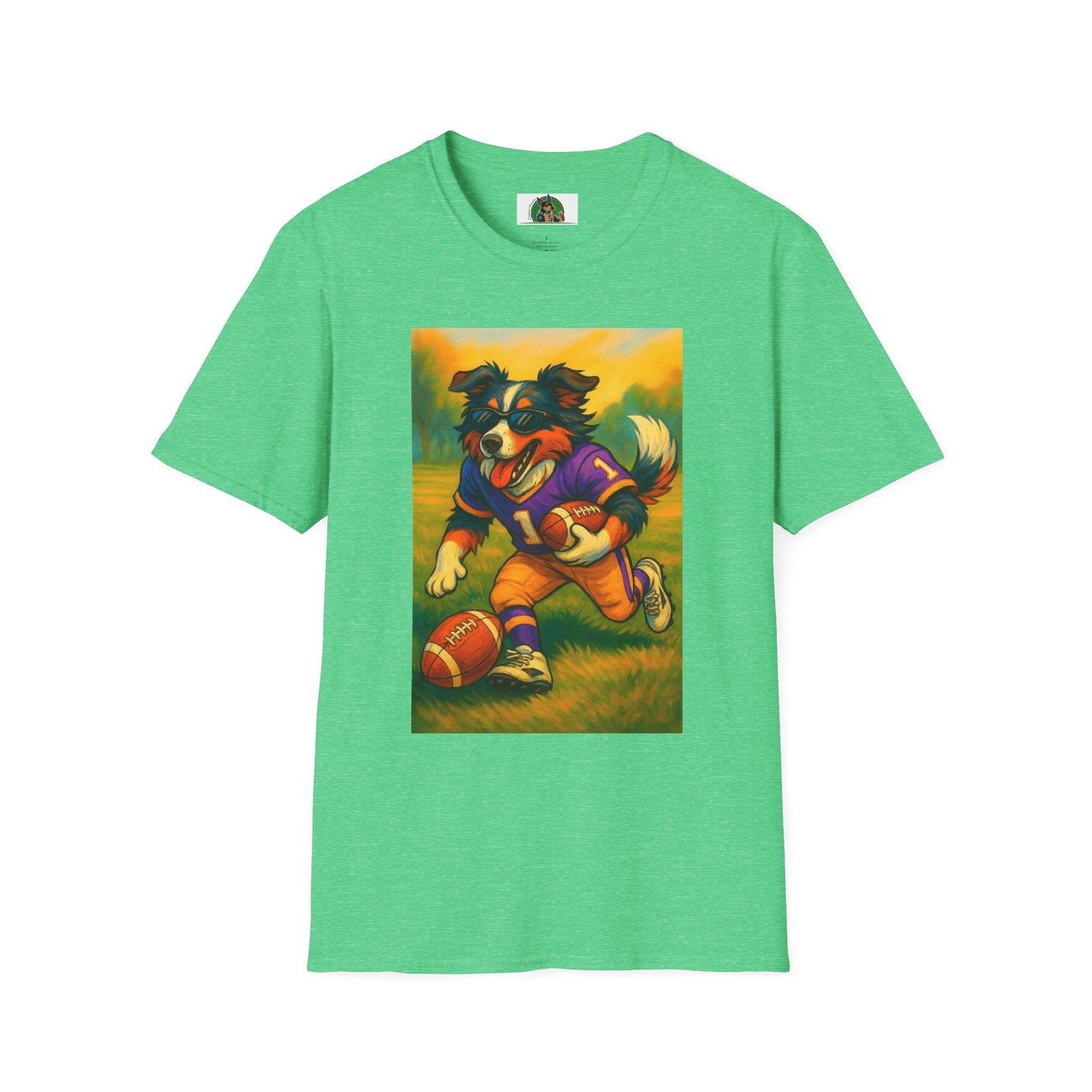 Sports Football Australian Shepherd T-Shirt T-Shirt Printify Heather Irish Green S