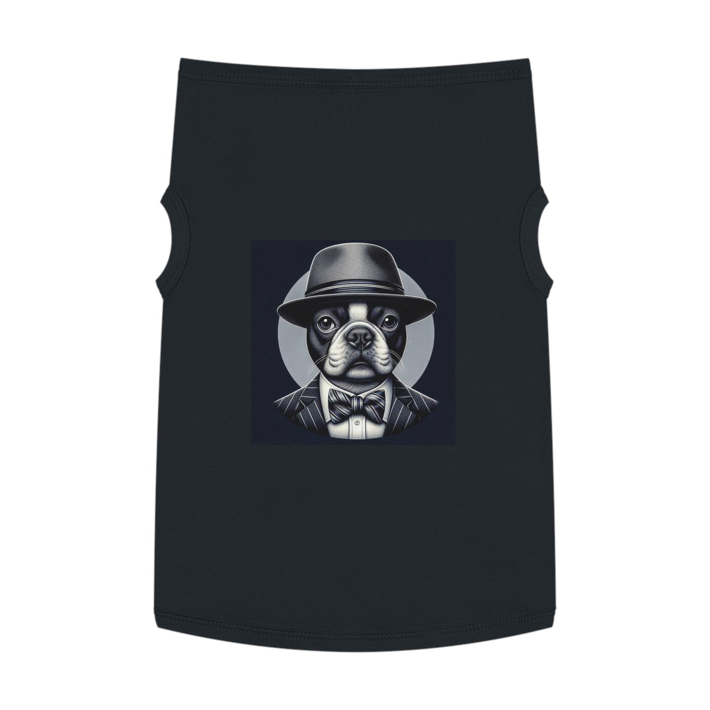 Pet Tank Top Boston Terrier Wearing Gray Suit And Hat Pets Printify XL Black 