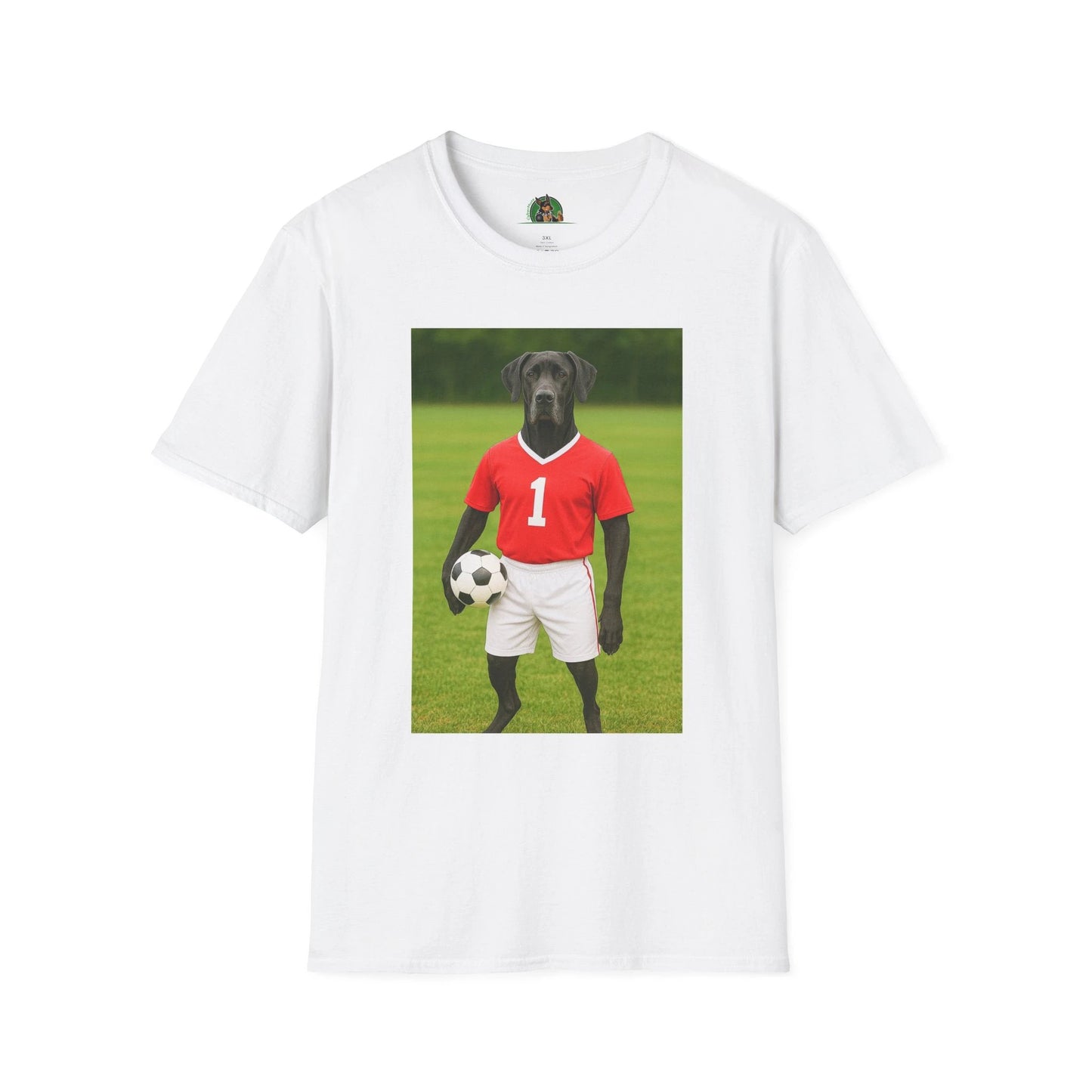 Great Dane Soccer T-Shirt — Sports Dog Tee T-Shirt Printify White S