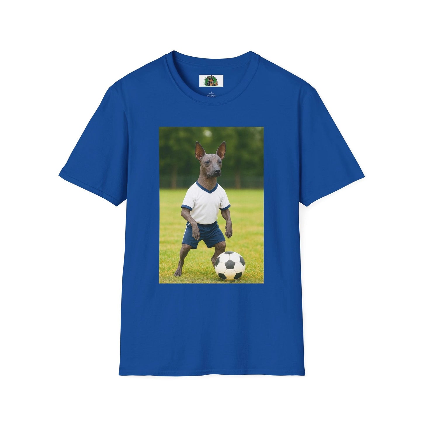 Mexican Hairless Dog Soccer T-Shirt — Dog Lover Sports Tee T-Shirt Printify Royal S