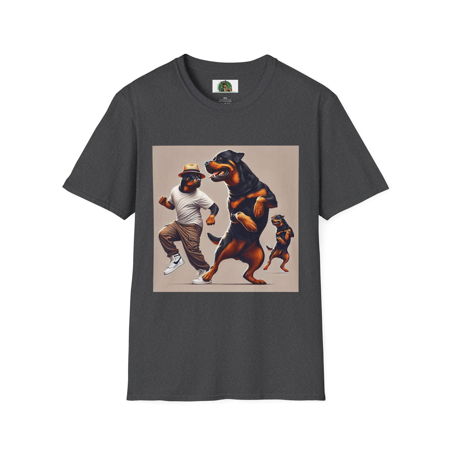 Dancing Rottweiler T-Shirt for Dog Lovers T-Shirt Printify XS Dark Heather