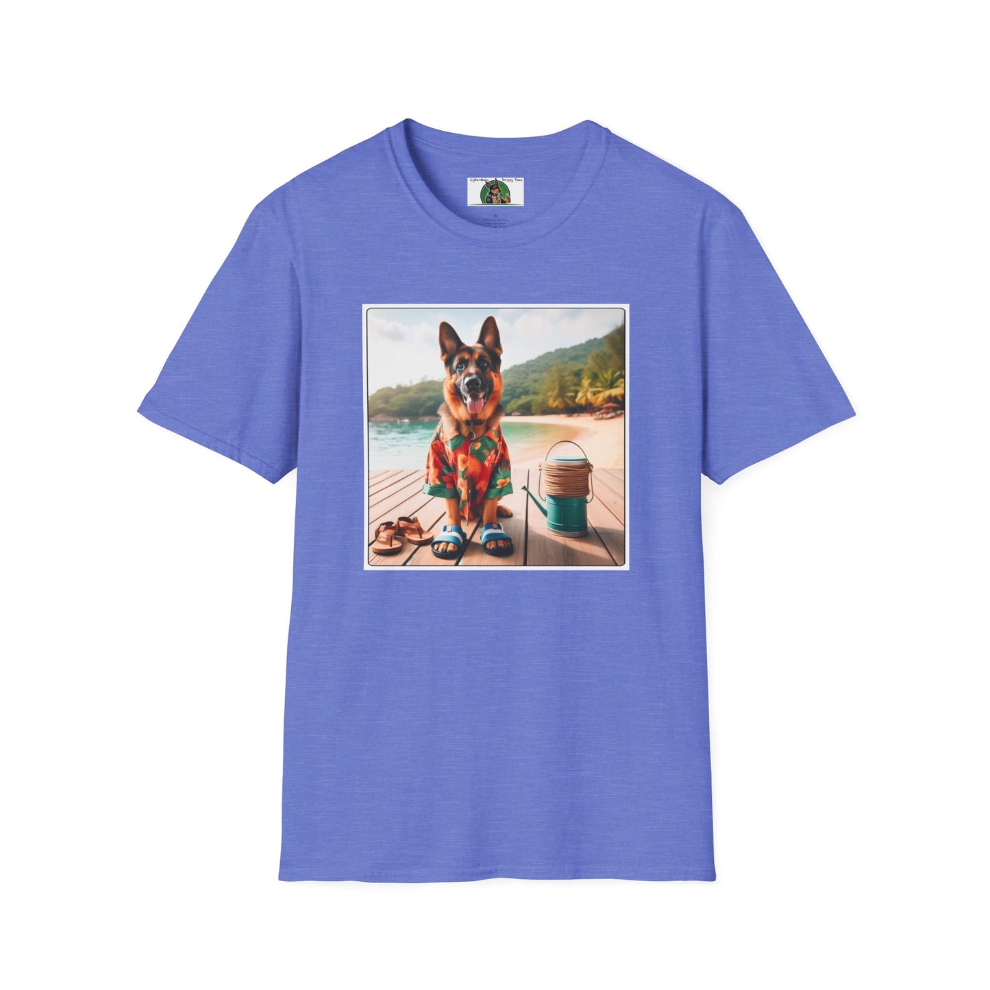 German Shepherd Dog "Beachin" Unisex Softstyle T-Shirt T-Shirt Printify S Heather Royal