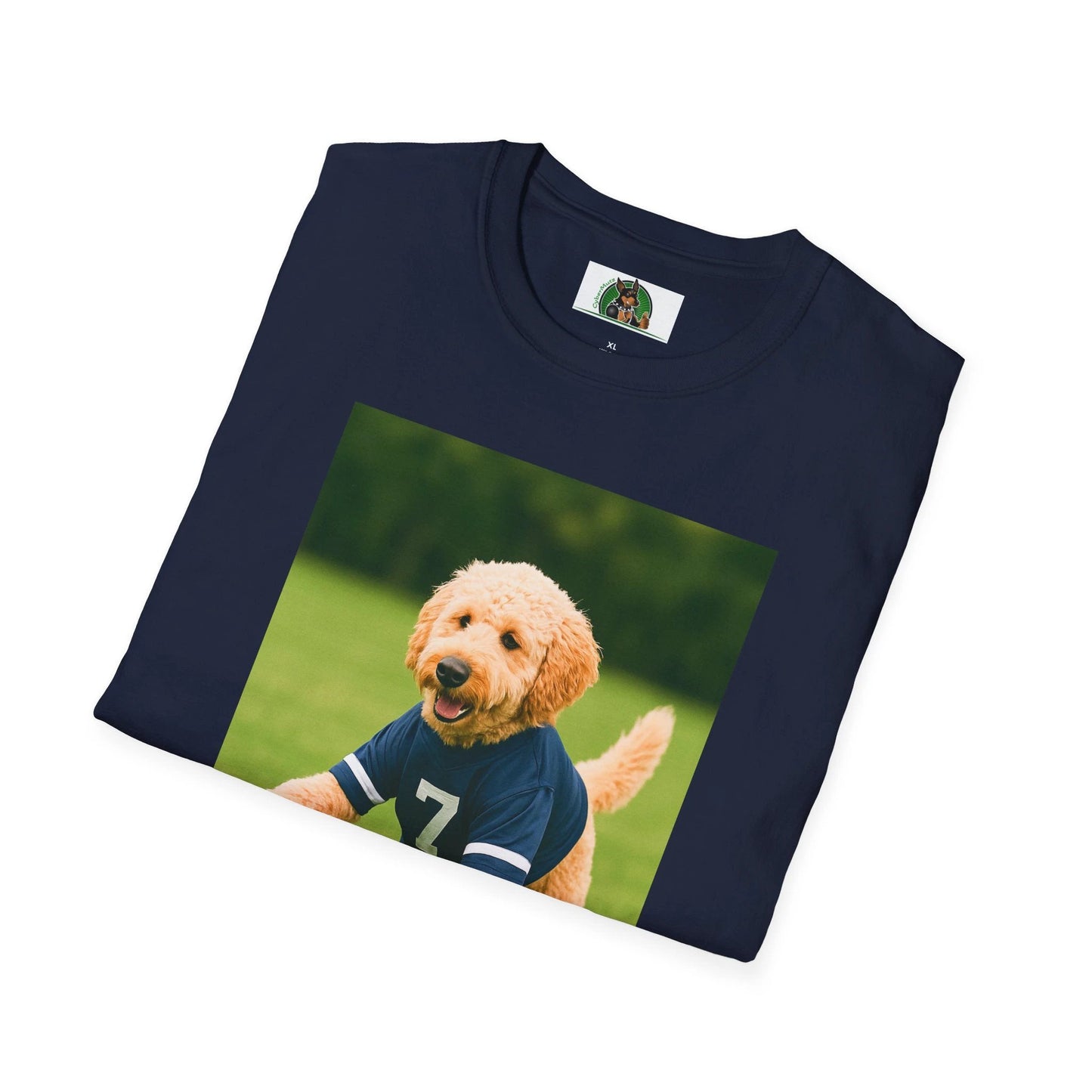 Golden Doodle Soccer T-Shirt — Sports Dog Playing Soccer T-Shirt Printify