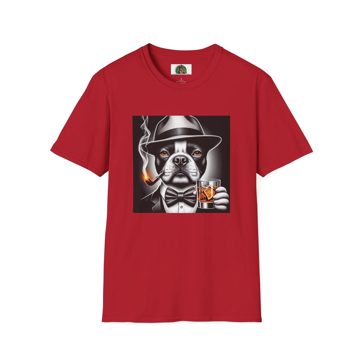 Boston Terrier Dog Smoking Pipe Drinking Whiskey T-Shirt Printify S Cherry Red 