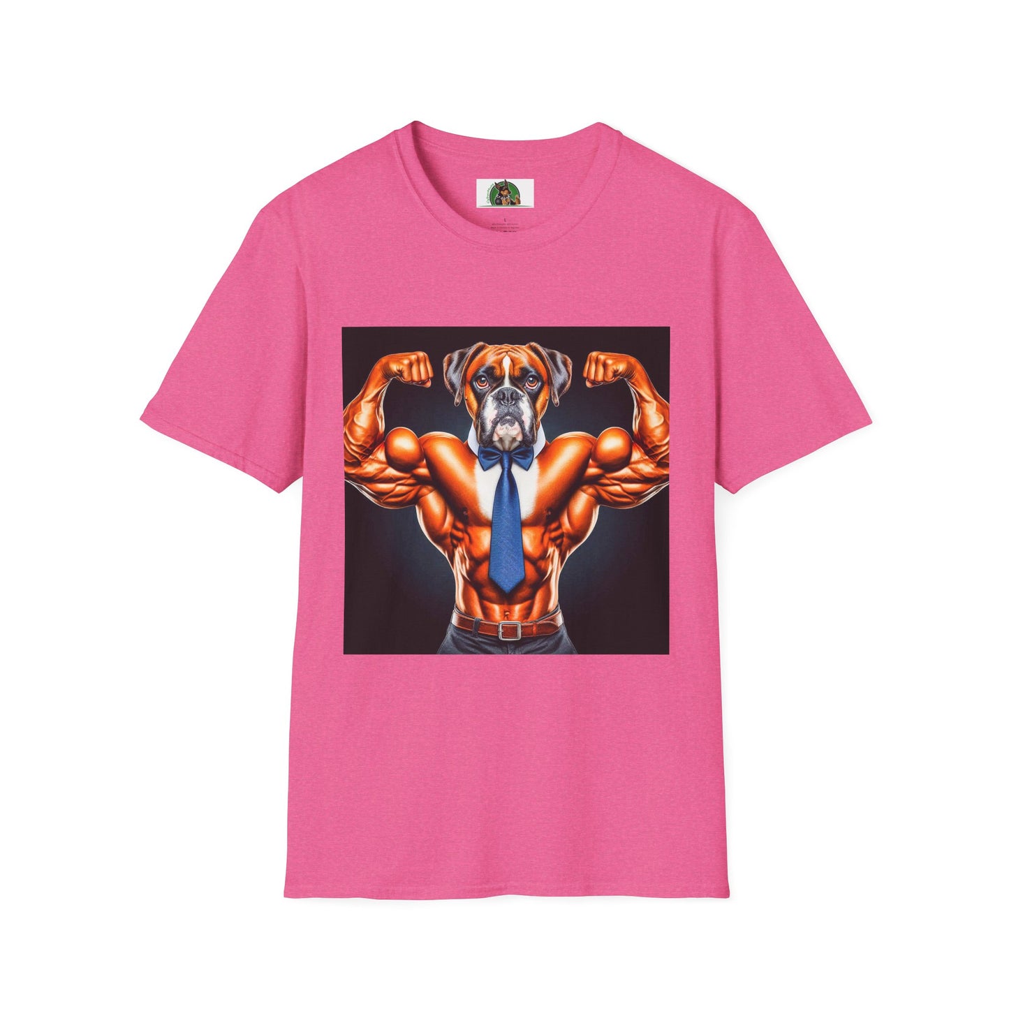 Boxer Muscle Dog Wearing Tie TShirt T-Shirt Printify S Heather Heliconia 