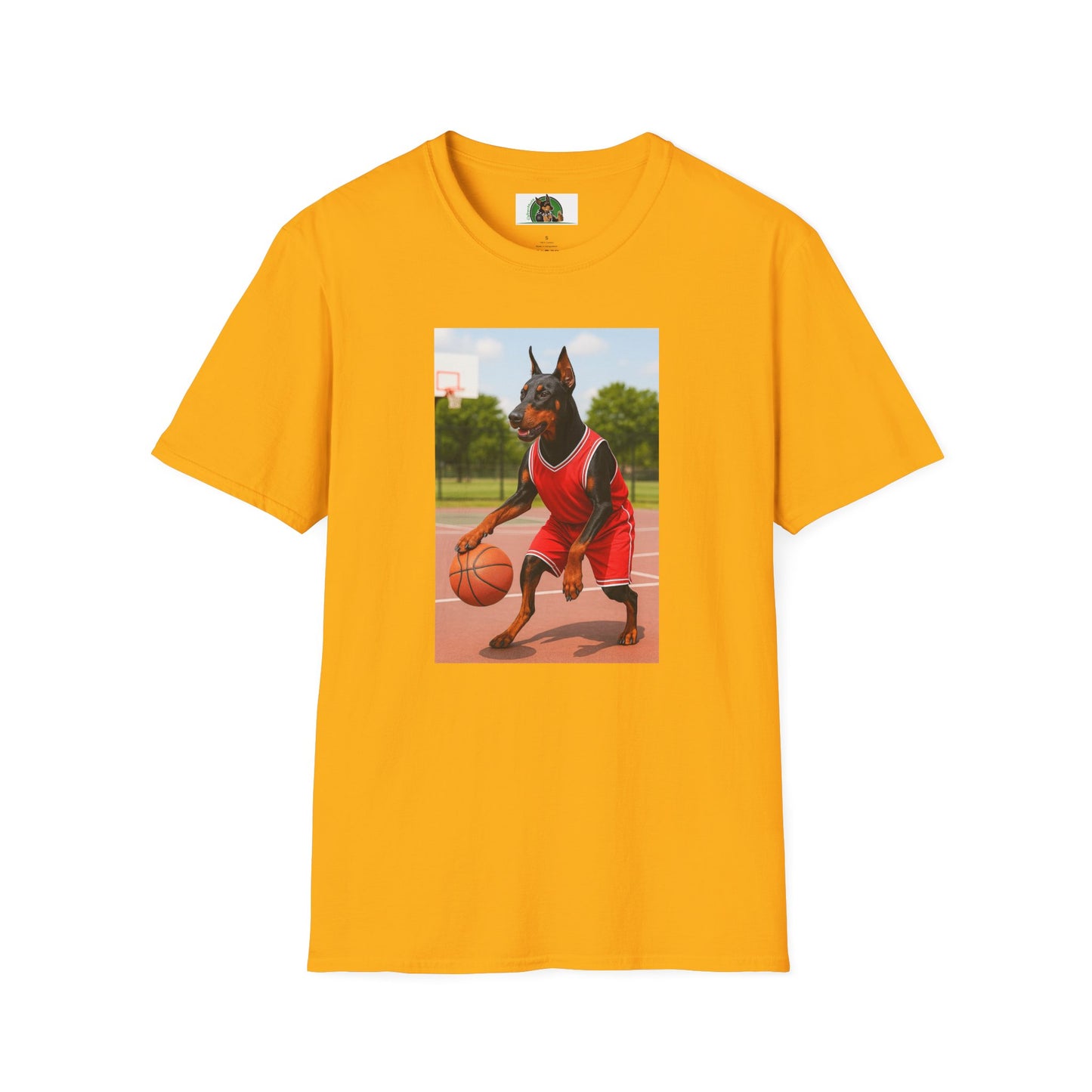 Basketball Doberman Sports T-Shirt T-Shirt Printify Gold S