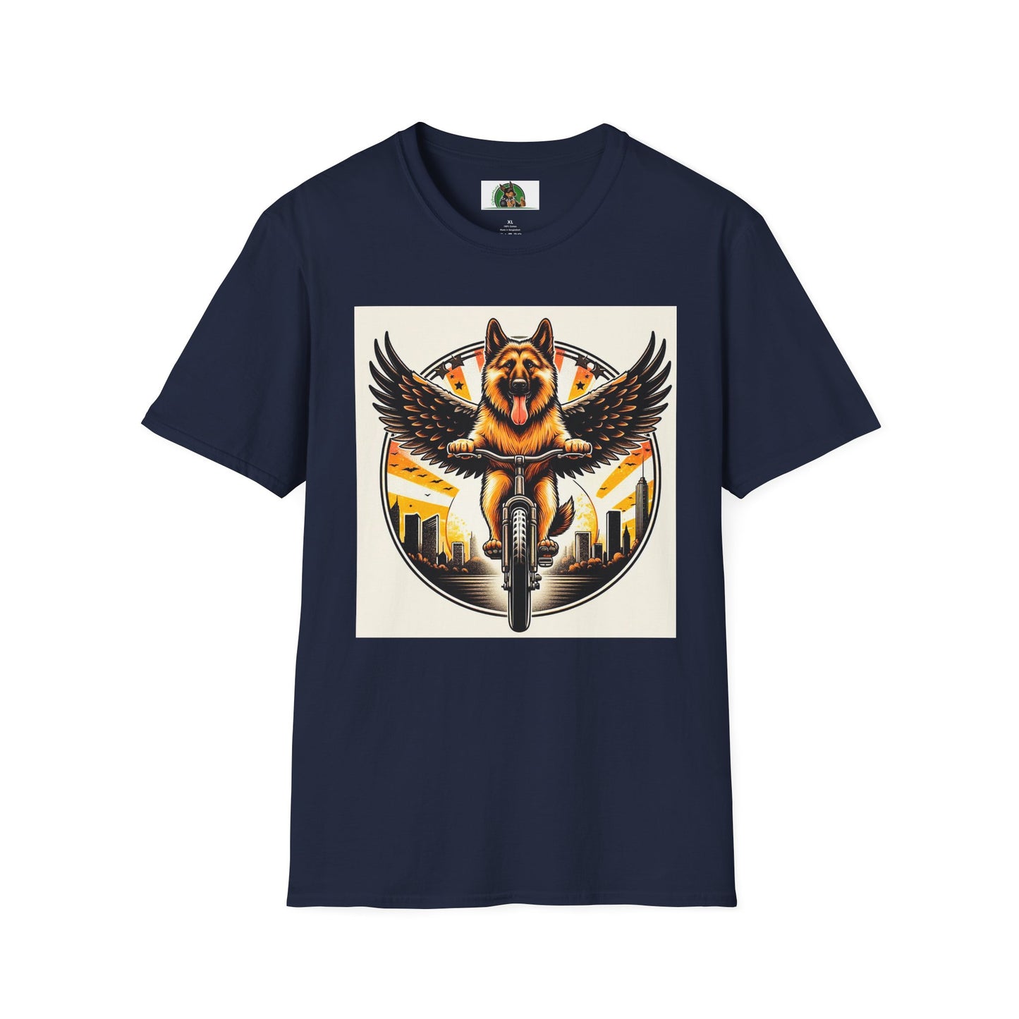 German Shepherd Angel bike riding T-Shirt Printify Navy S