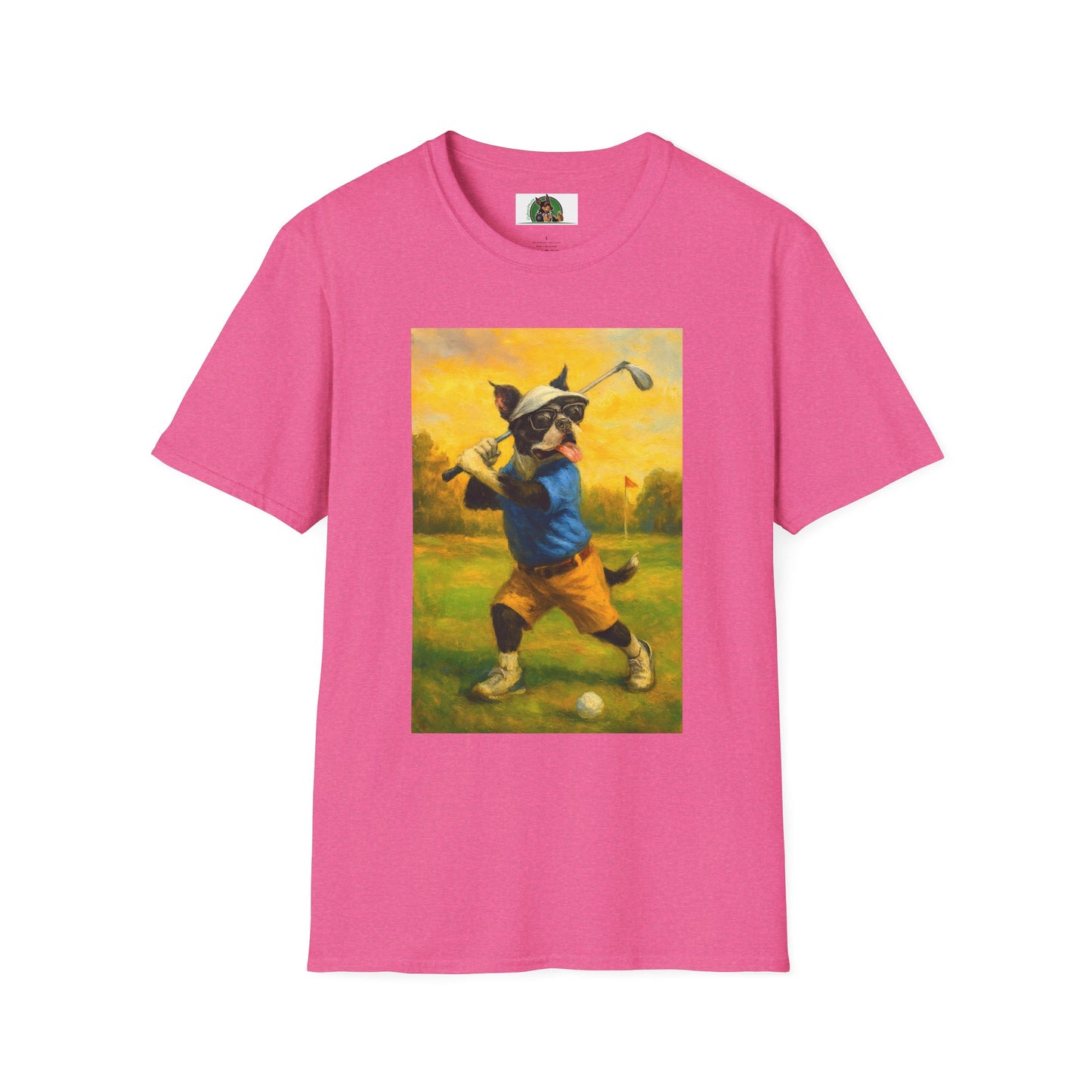 Sports Boston Terrier Golf T-Shirt T-Shirt Printify Heather Heliconia S
