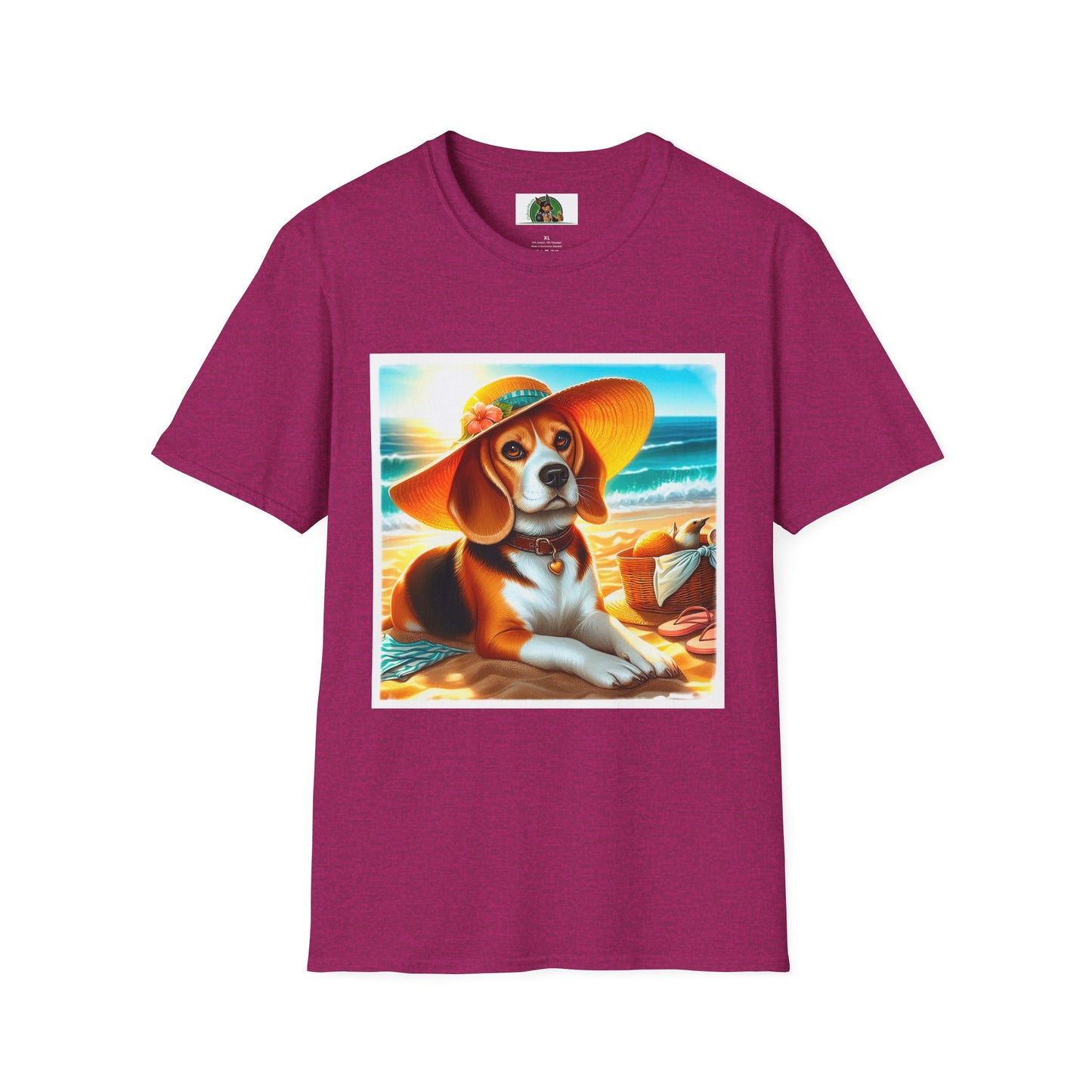 Beagle Girl Dog Wearing Sun Hat At Beach T-Shirt Printify S Antique Heliconia 