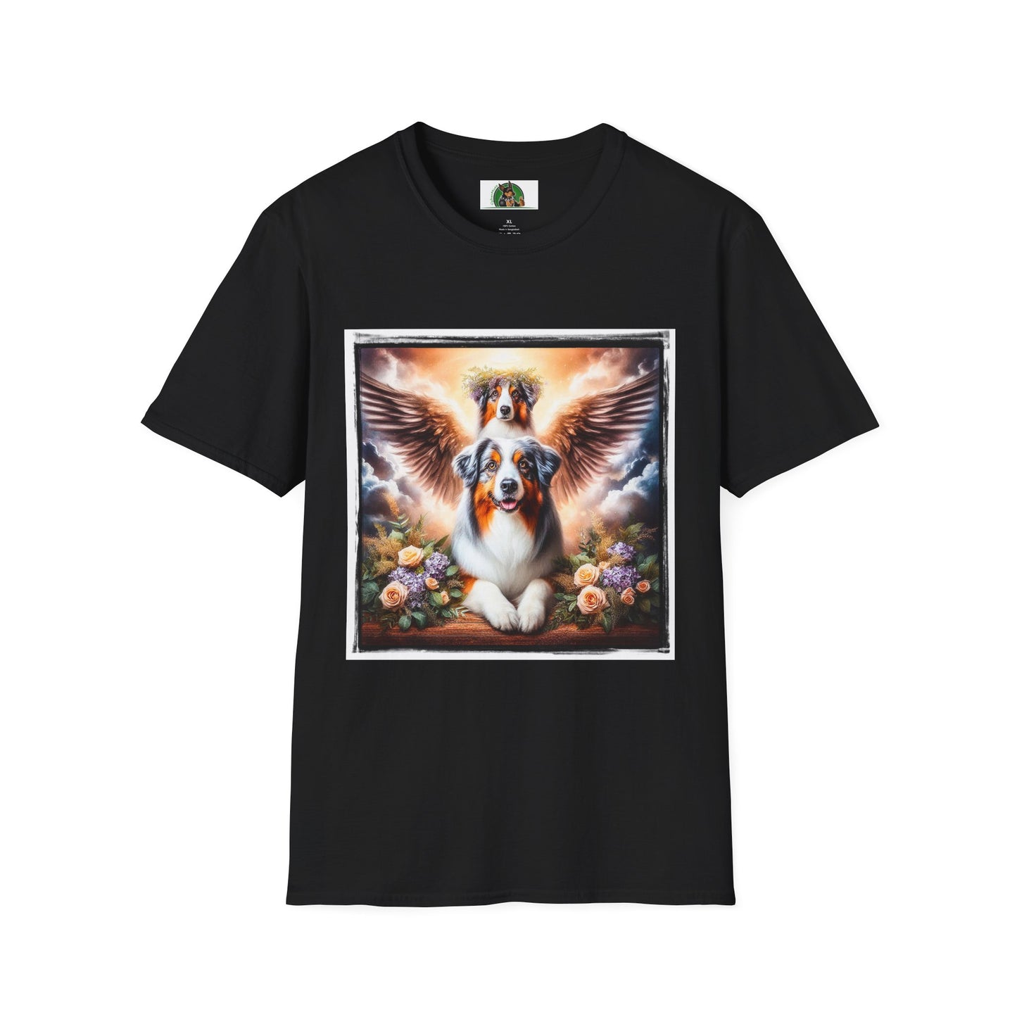 Australian Shepherd Angel Wings And Flowers T-Shirt Printify XS Black