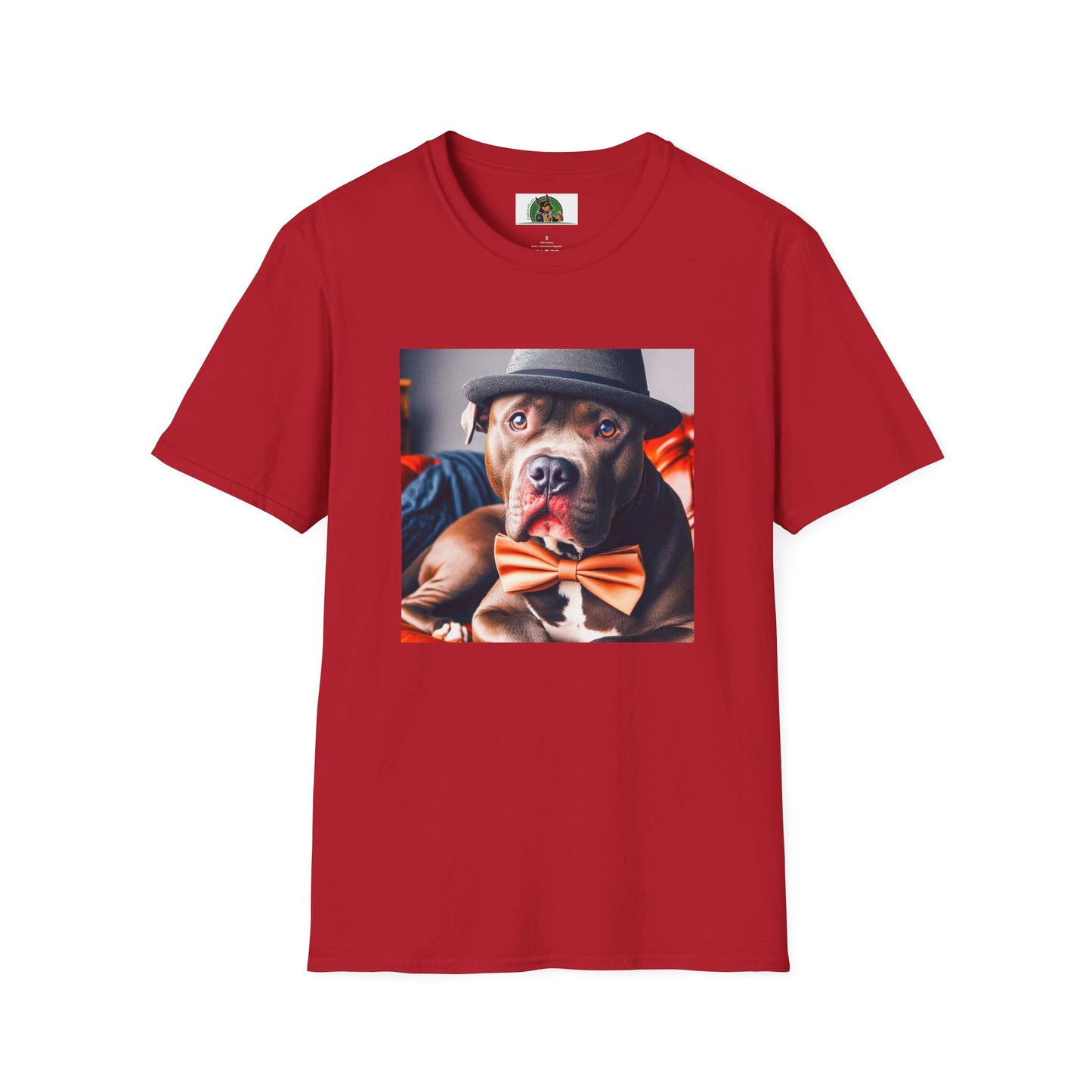 Pit Bull hat and bow tie shirt T-Shirt Printify S Cherry Red