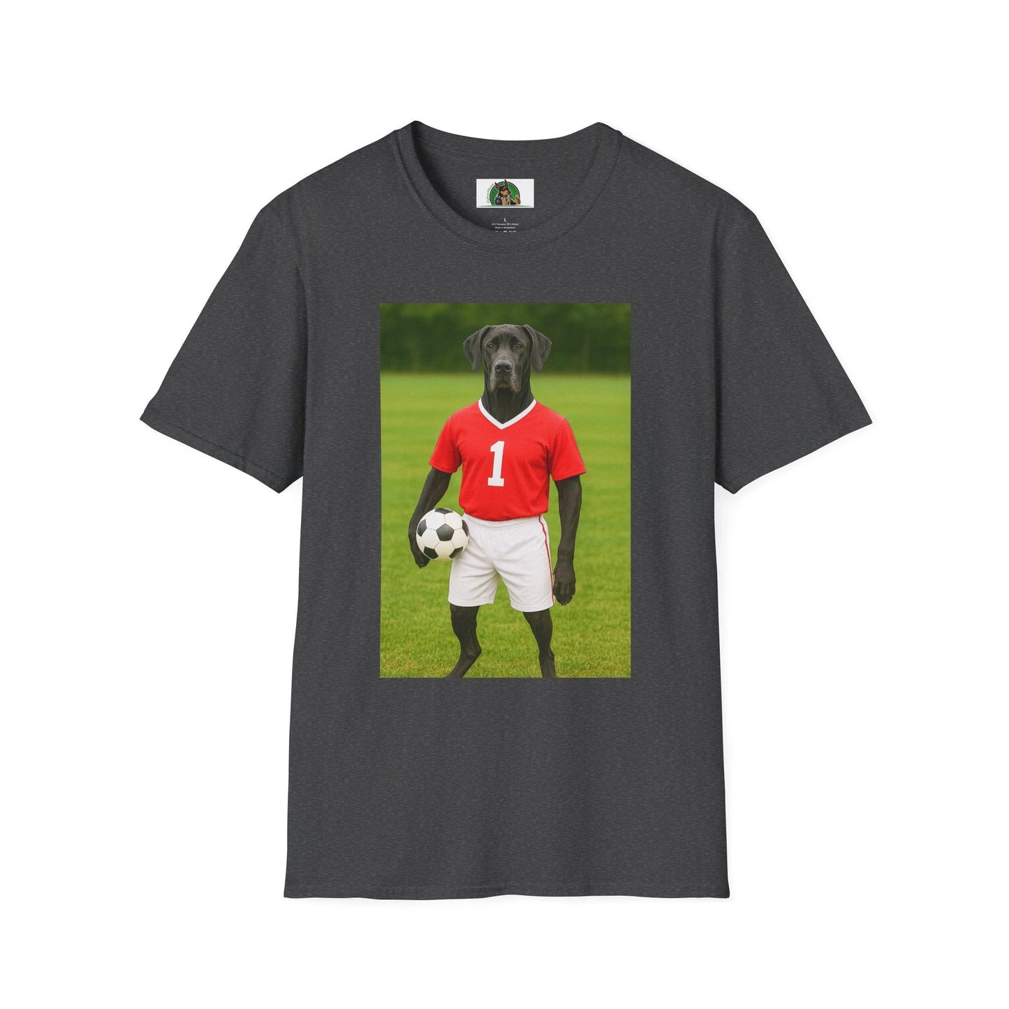 Great Dane Soccer T-Shirt — Sports Dog Tee T-Shirt Printify Dark Heather S