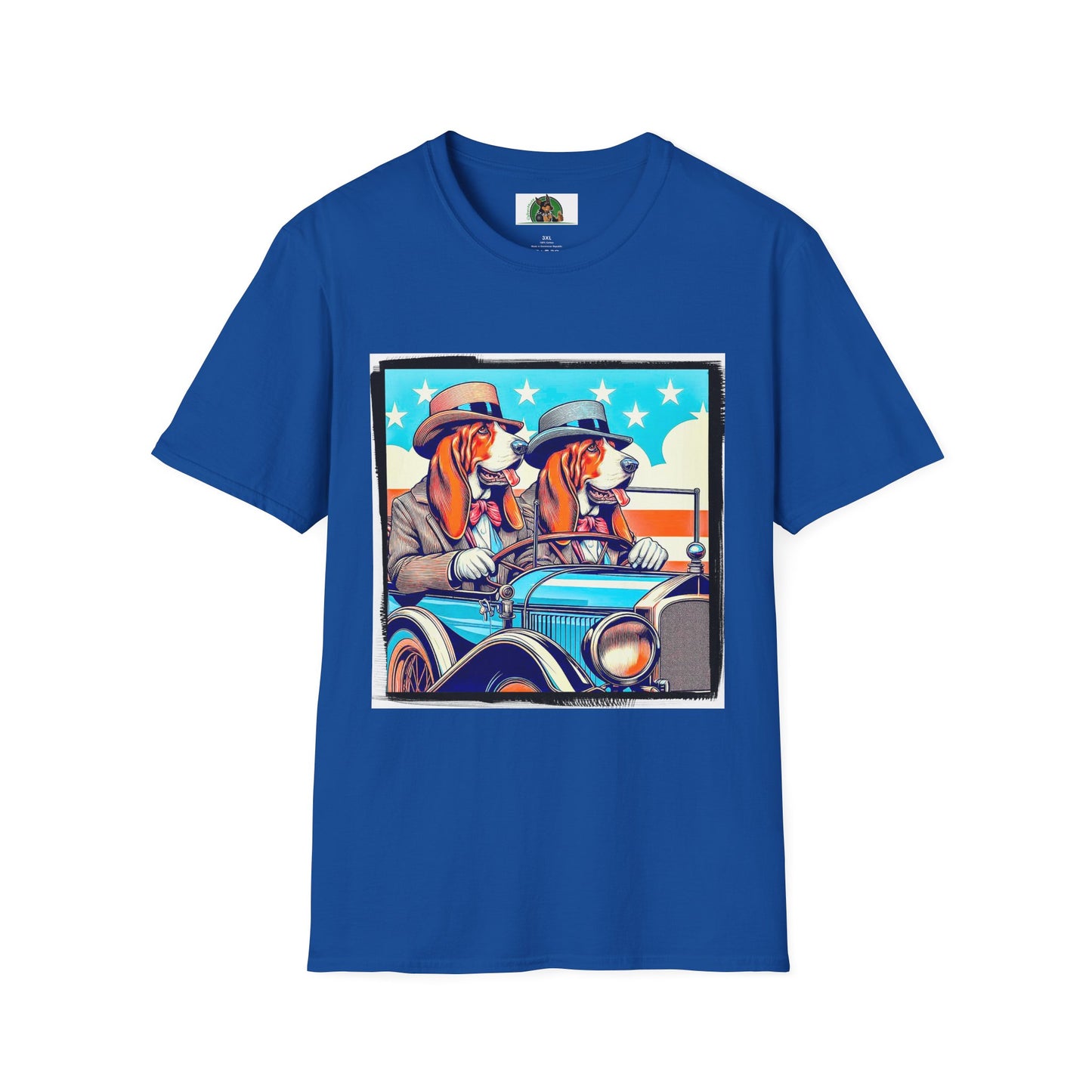 Wacky Basset Hounds In Old Car Driving T-Shirt Printify XS Royal