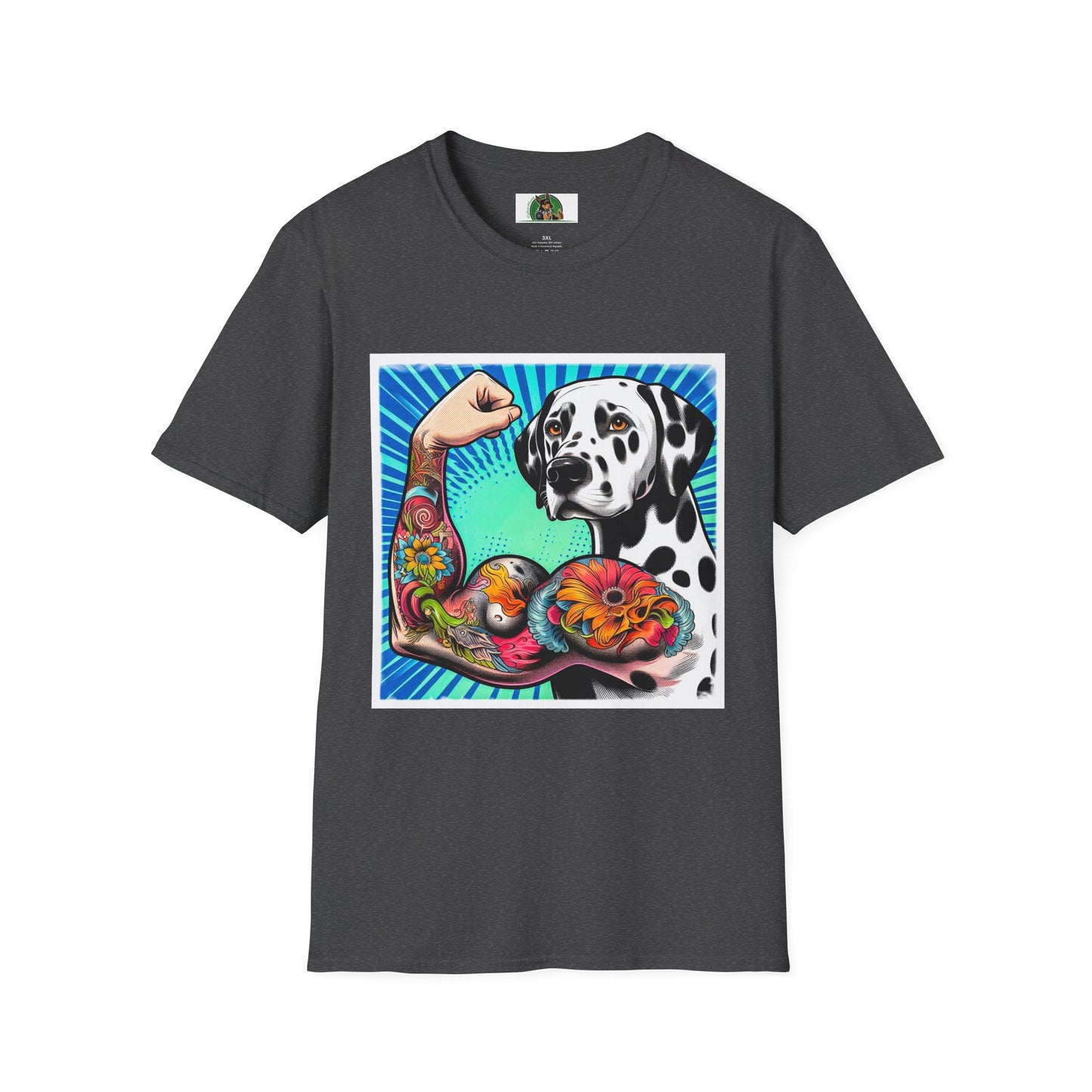Dalmatian arm flexing t shirt T-Shirt Printify XS Dark Heather