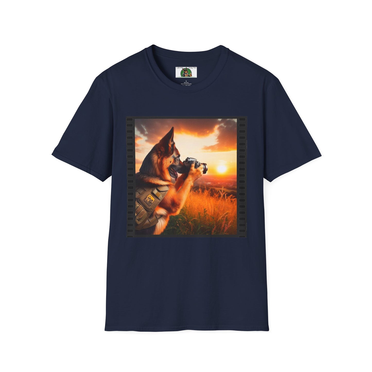 German Shepherd Dog "Photog Dawg!" Unisex Softstyle T-Shirt T-Shirt Printify S Navy 