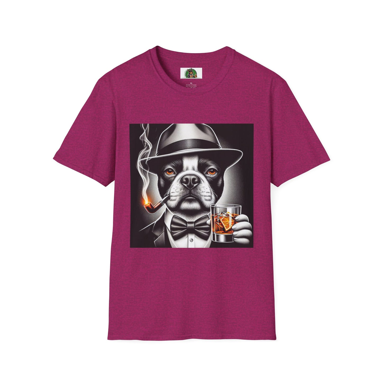 Boston Terrier Dog Smoking Pipe Drinking Whiskey T-Shirt Printify S Antique Heliconia 