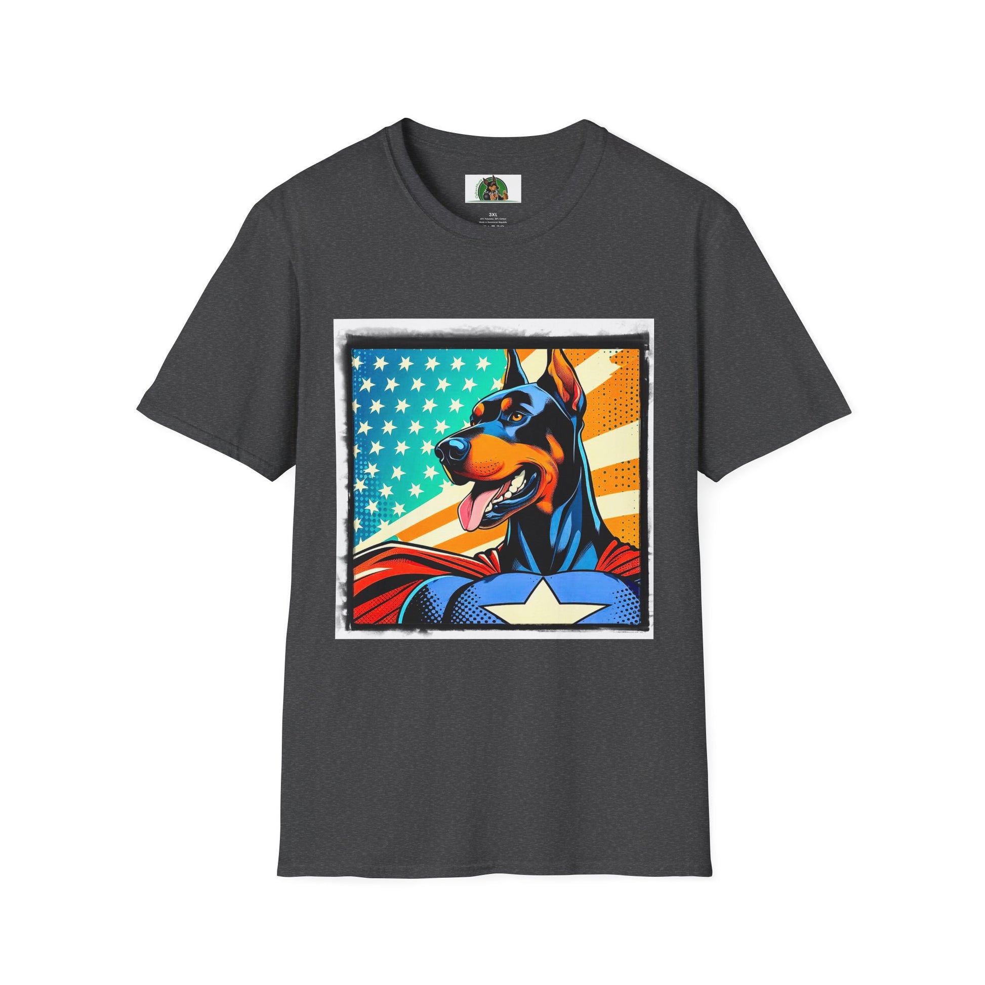 Doberman american superhero t shirt T-Shirt Printify XS Dark Heather