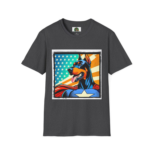 Doberman american superhero t shirt T-Shirt Printify XS Dark Heather
