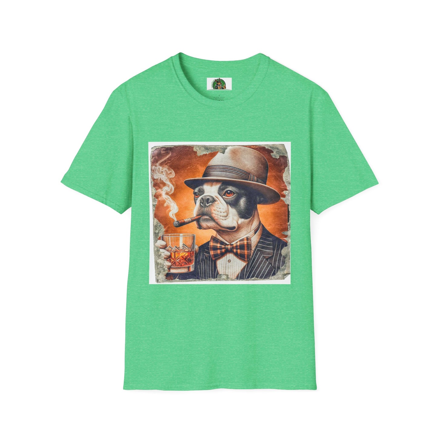Boston Terrier Smoking T-Shirt T-Shirt Printify S Heather Irish Green