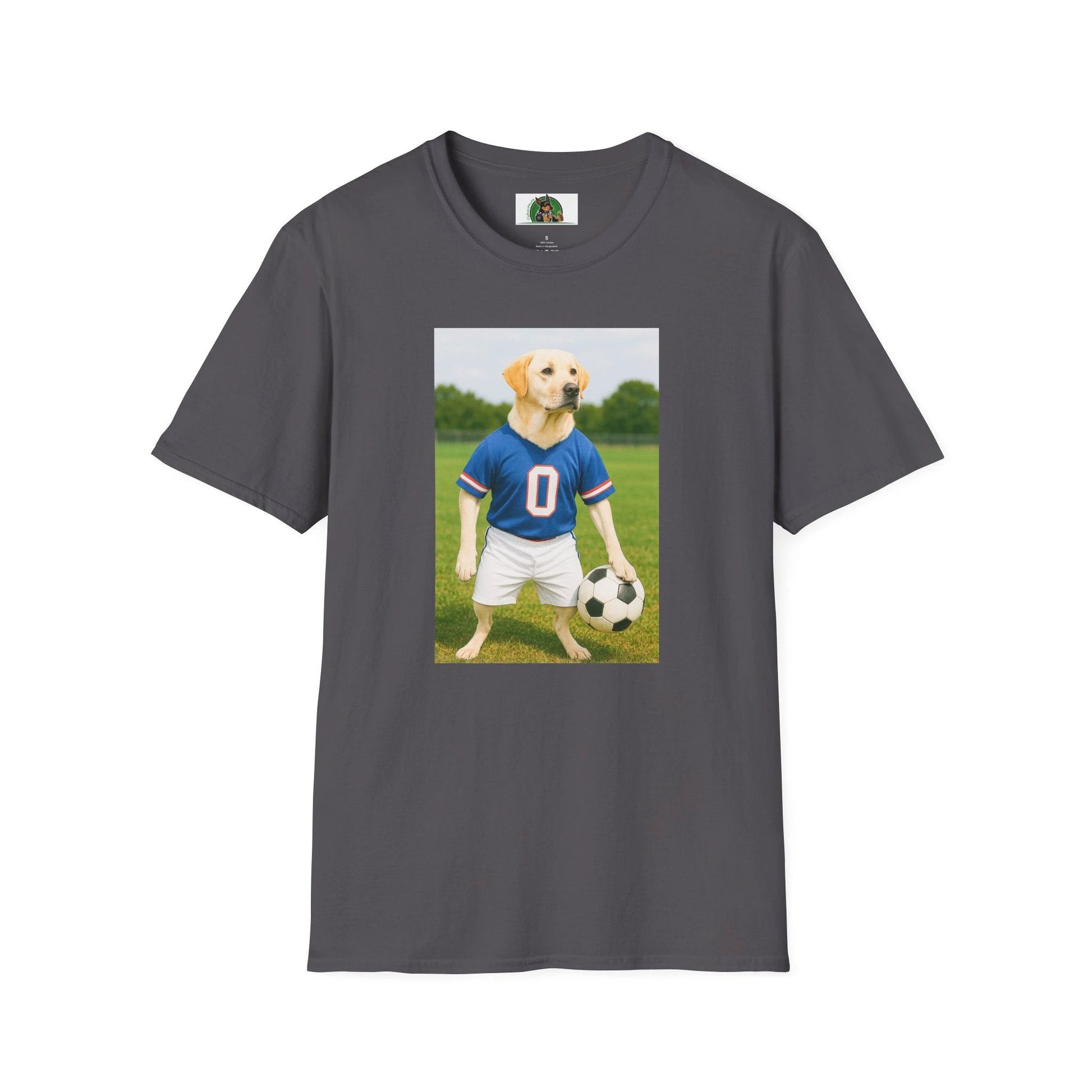 Labrador Retriever Soccer T-Shirt — Dog Lover Sports Tee T-Shirt Printify Charcoal S