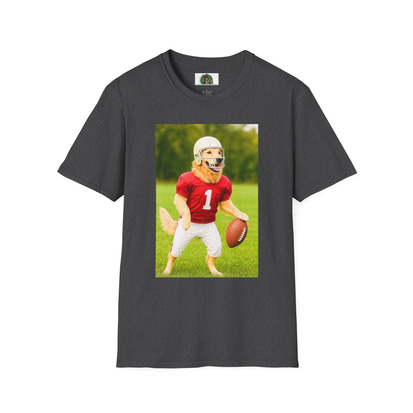 Golden Retriever Playing Football T-Shirt — Dog Lover Sports Tee T-Shirt Printify Dark Heather S