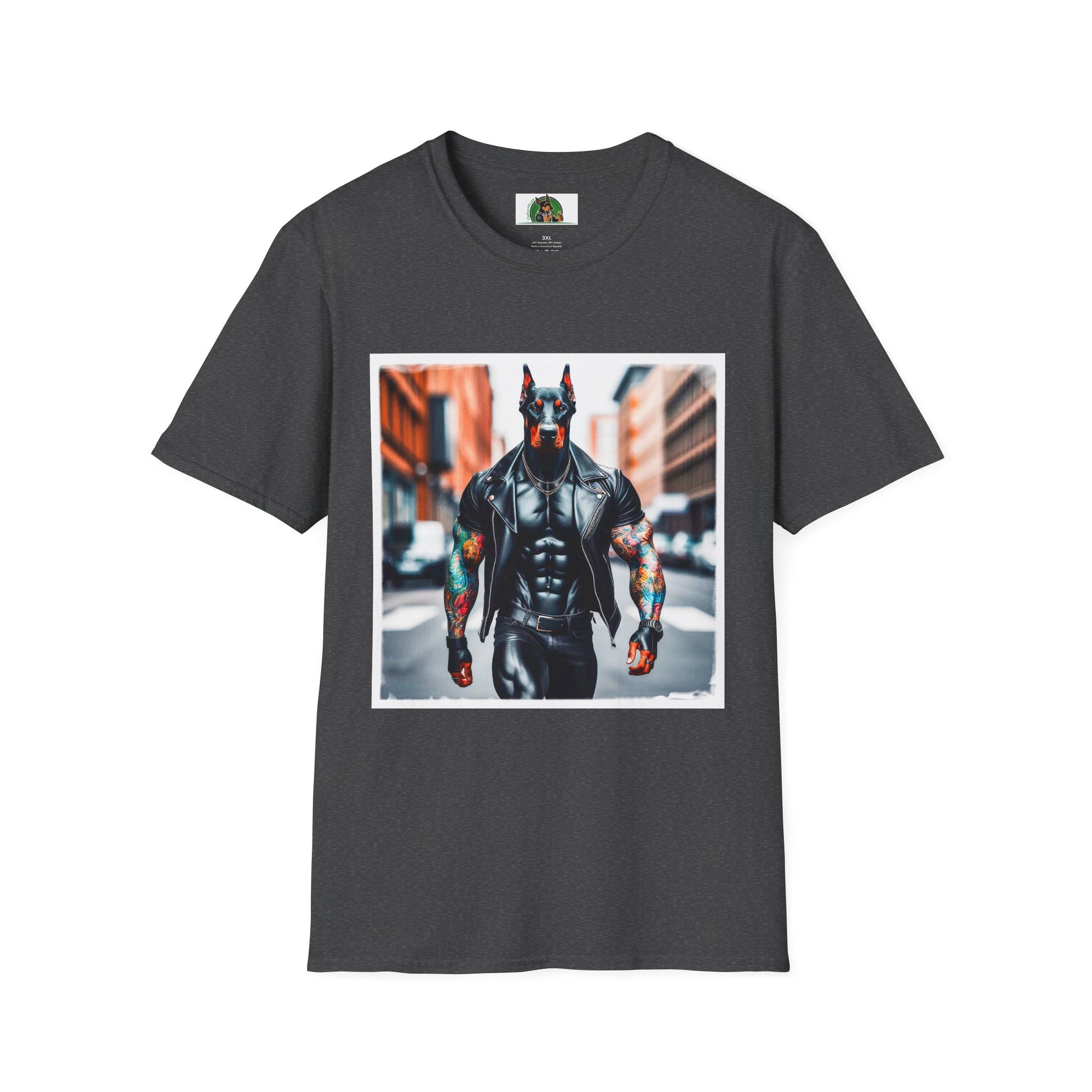 Doberman men in black t shirt T-Shirt Printify XS Dark Heather