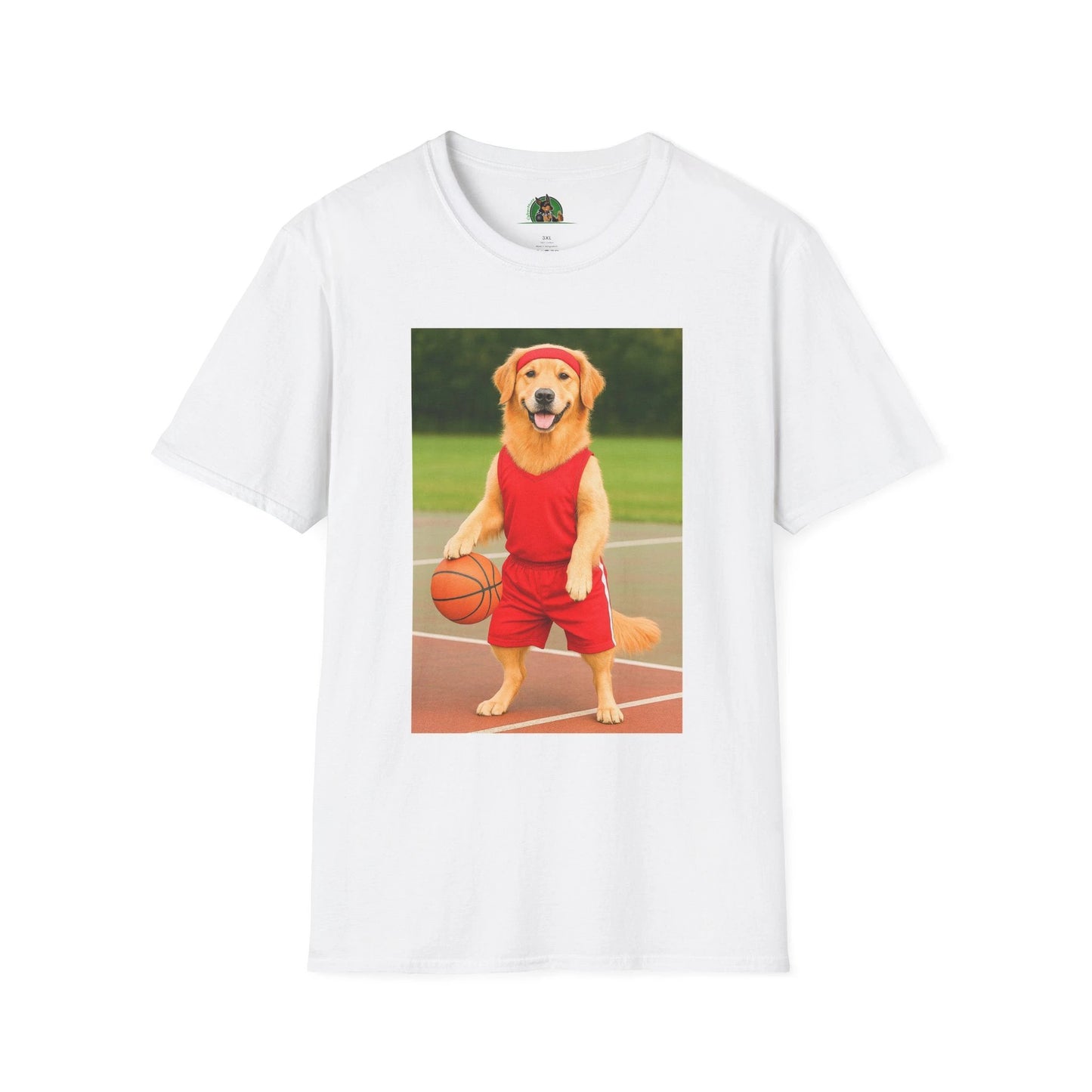 Golden Retriever Playing Basketball T-Shirt — Sports Dog Tee T-Shirt Printify White S