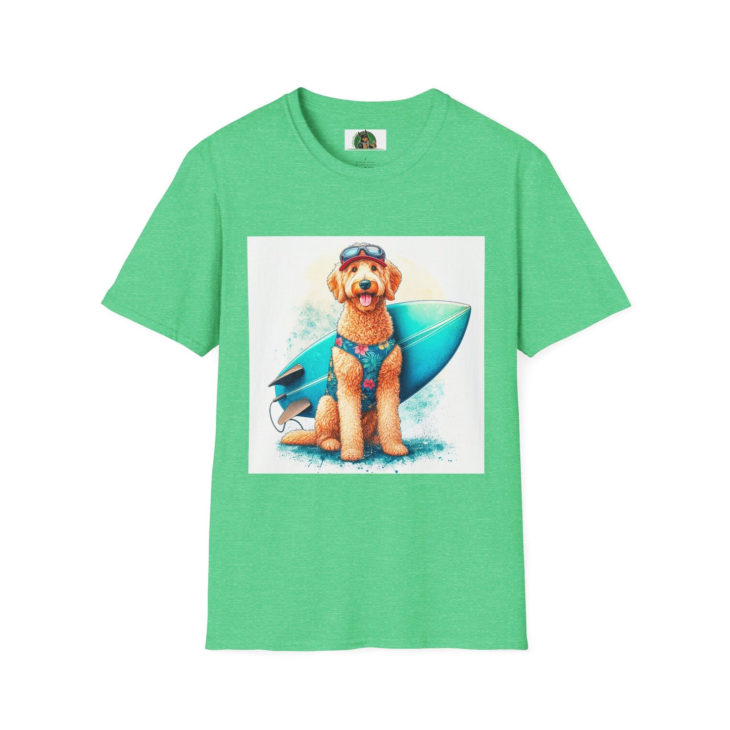 Golden Doodle surfer dude t shirt T-Shirt Printify S Heather Irish Green