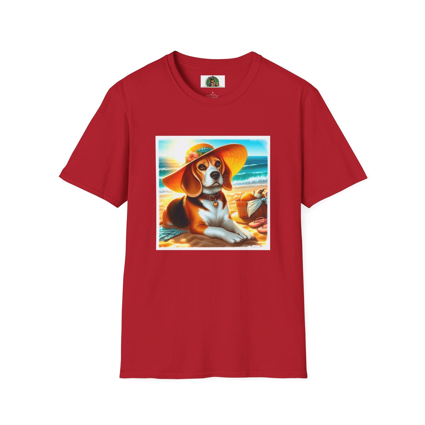 Beagle Girl Dog Wearing Sun Hat At Beach T-Shirt Printify S Cherry Red 