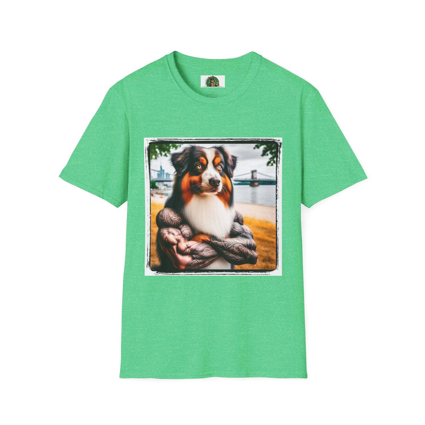 Australian Shepherd Tattooed And Buff T-Shirt Printify S Heather Irish Green 