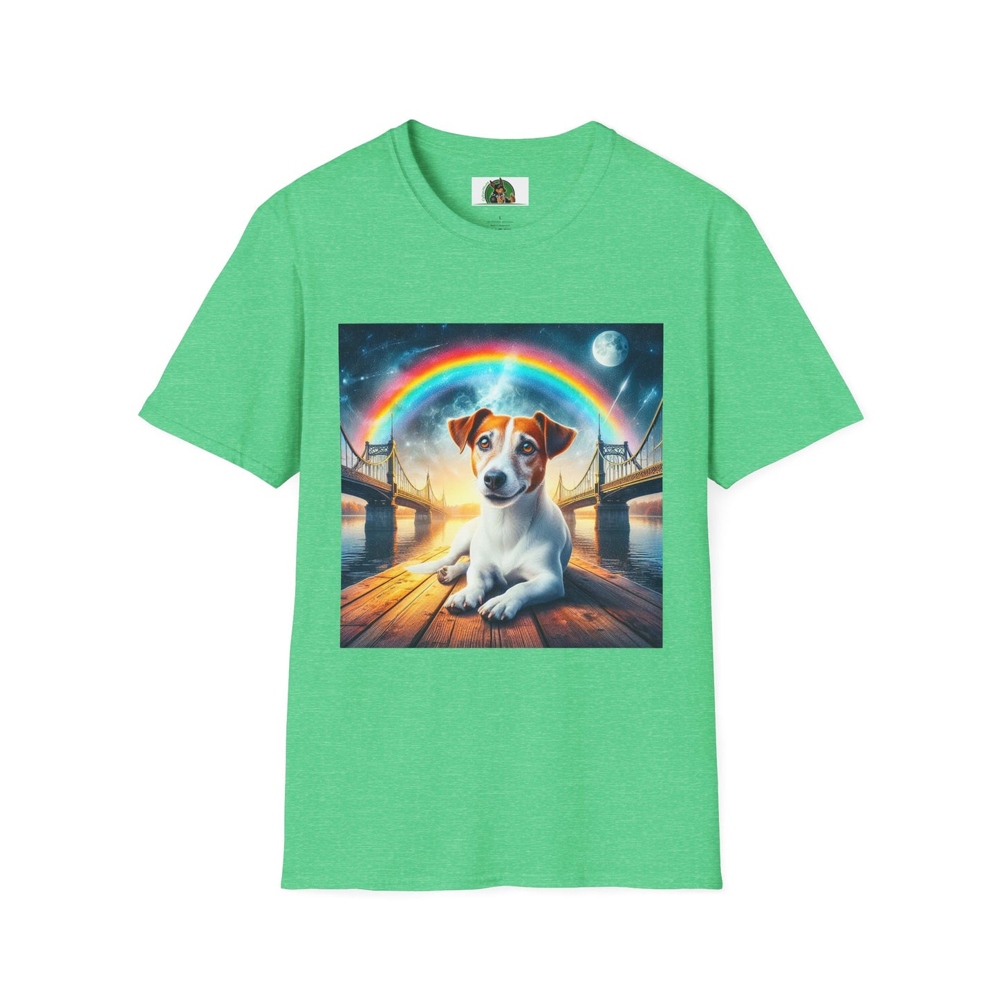 Jack Russell Moonlit Rainbow Bridge T-Shirt Printify S Heather Irish Green
