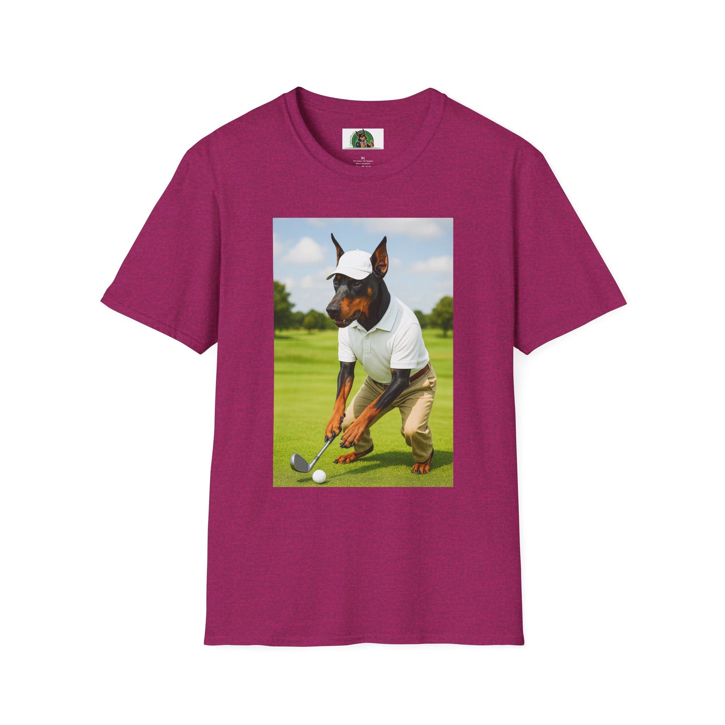 Golf Doberman Sports T-Shirt T-Shirt Printify Antique Heliconia S