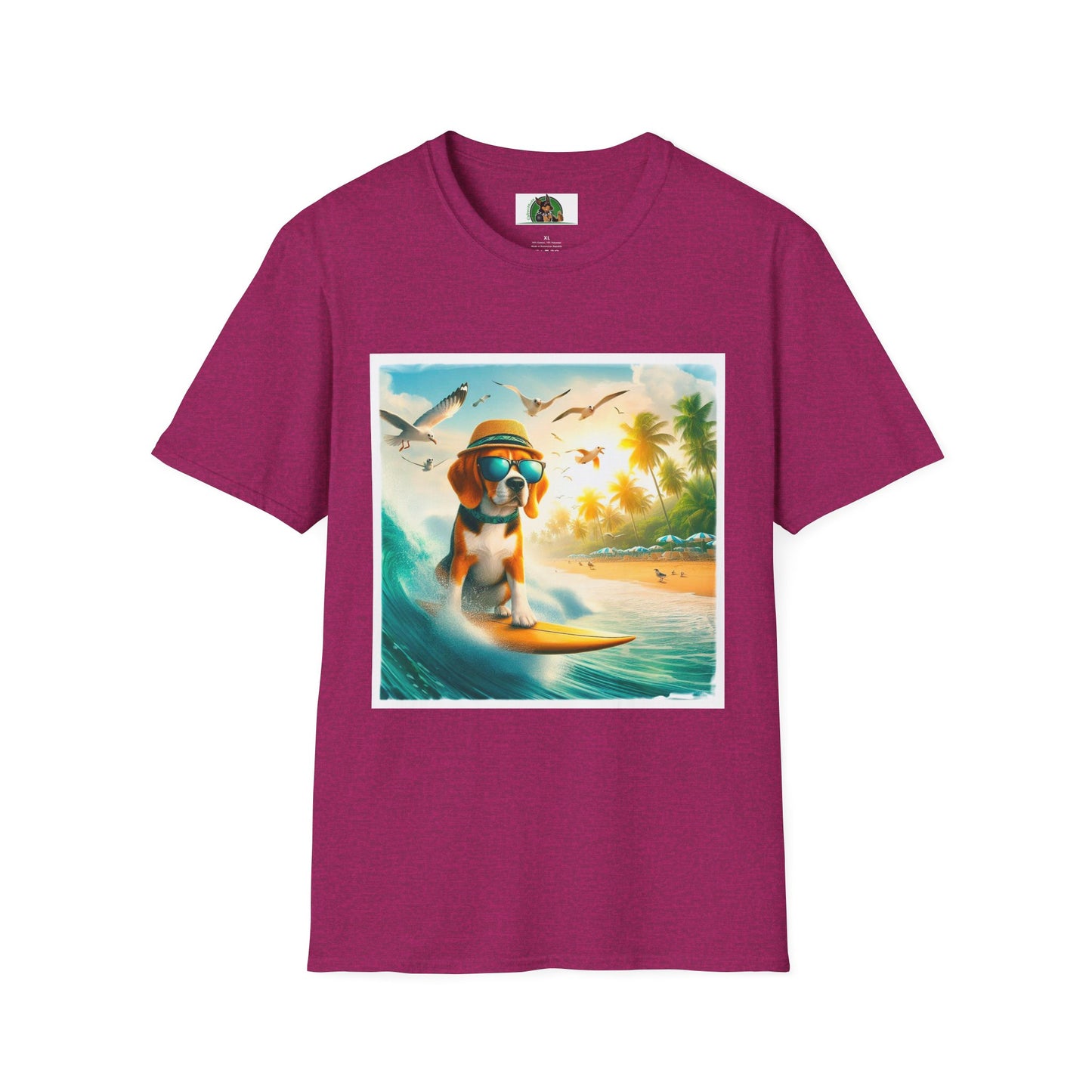 Beagle Surfing Wearing Hat And Shades T-Shirt Printify S Antique Heliconia 