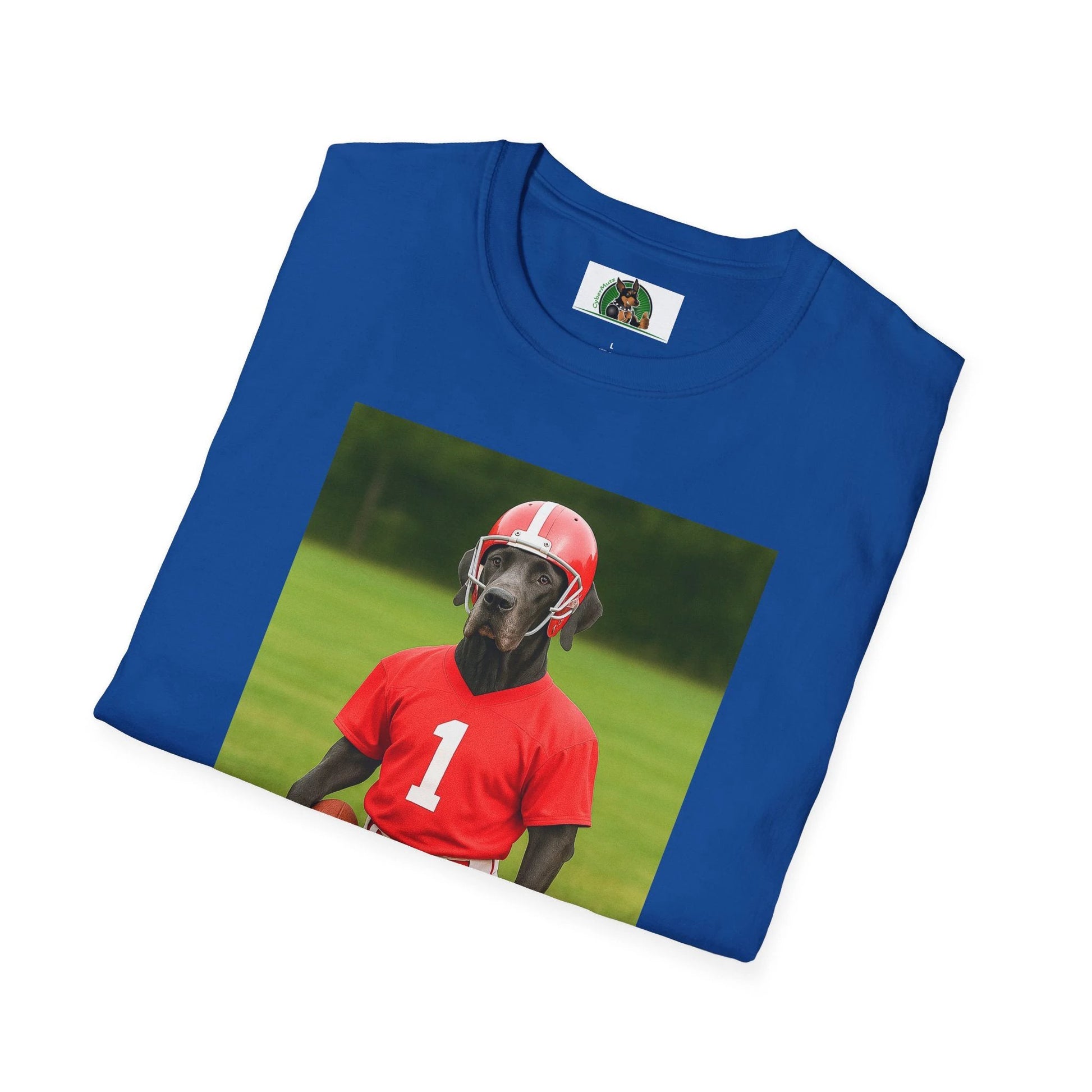 Great Dane Playing Football T-Shirt — Sports Dog Tee T-Shirt Printify