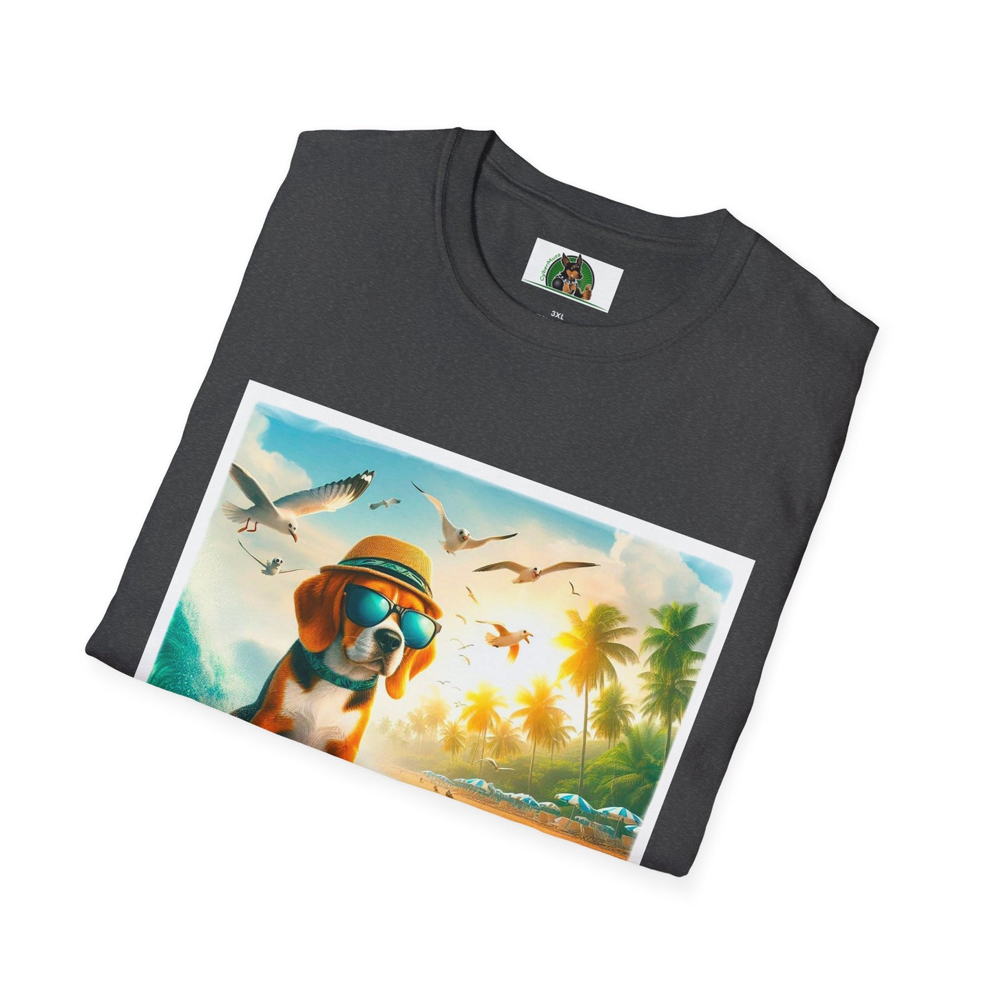 Beagle Surfing Wearing Hat And Shades T-Shirt Printify   