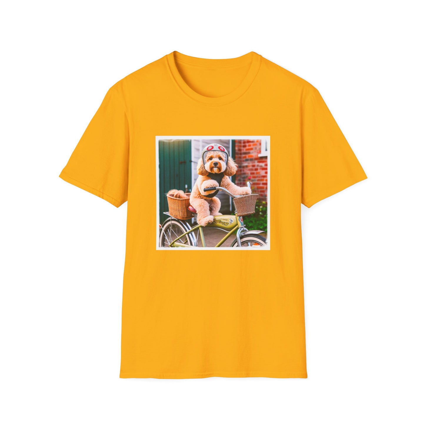 CockerPoo bike sitting t shirt T-Shirt Printify S Gold