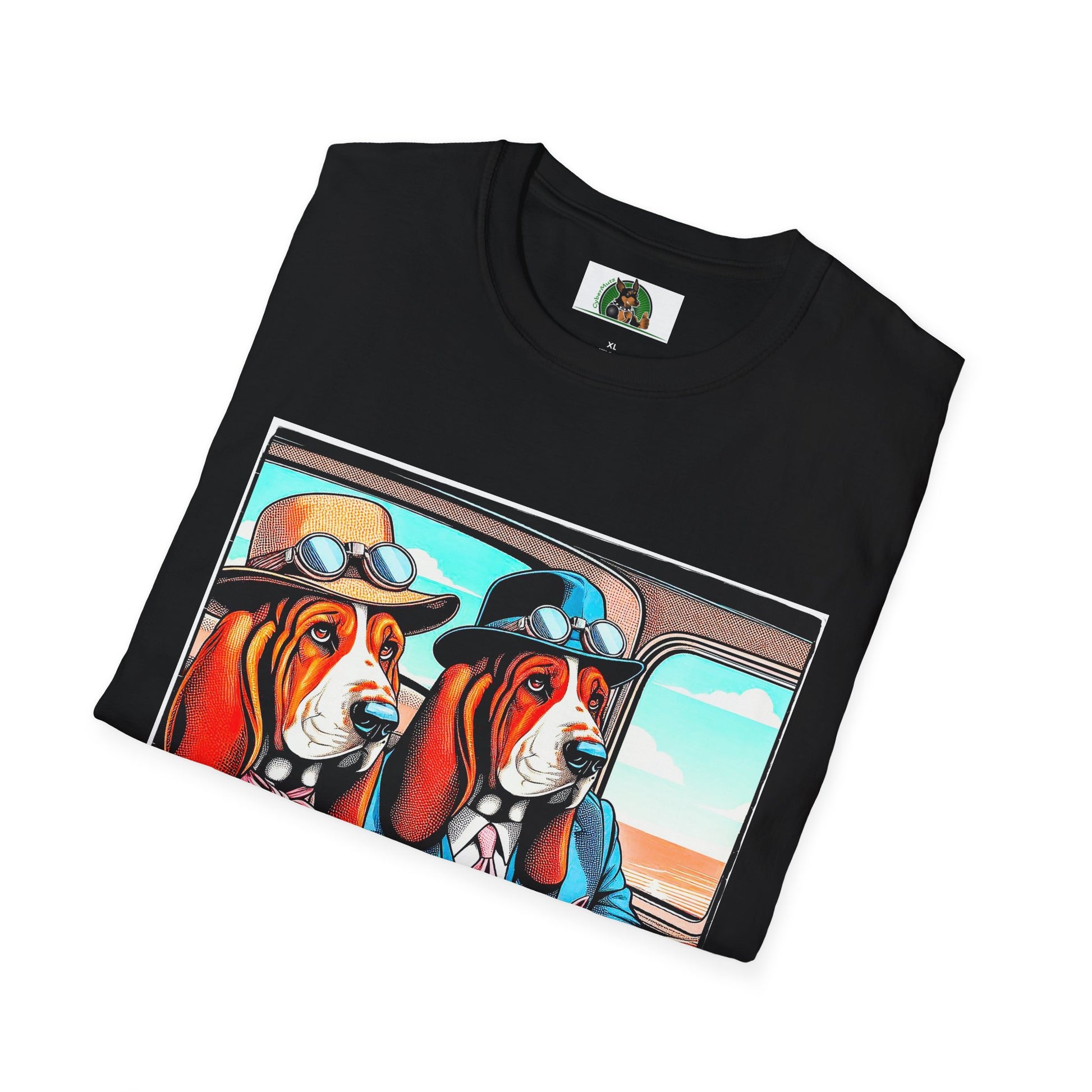 Wacky Basset Hound Boy Dogs In Old Car T-Shirt Printify