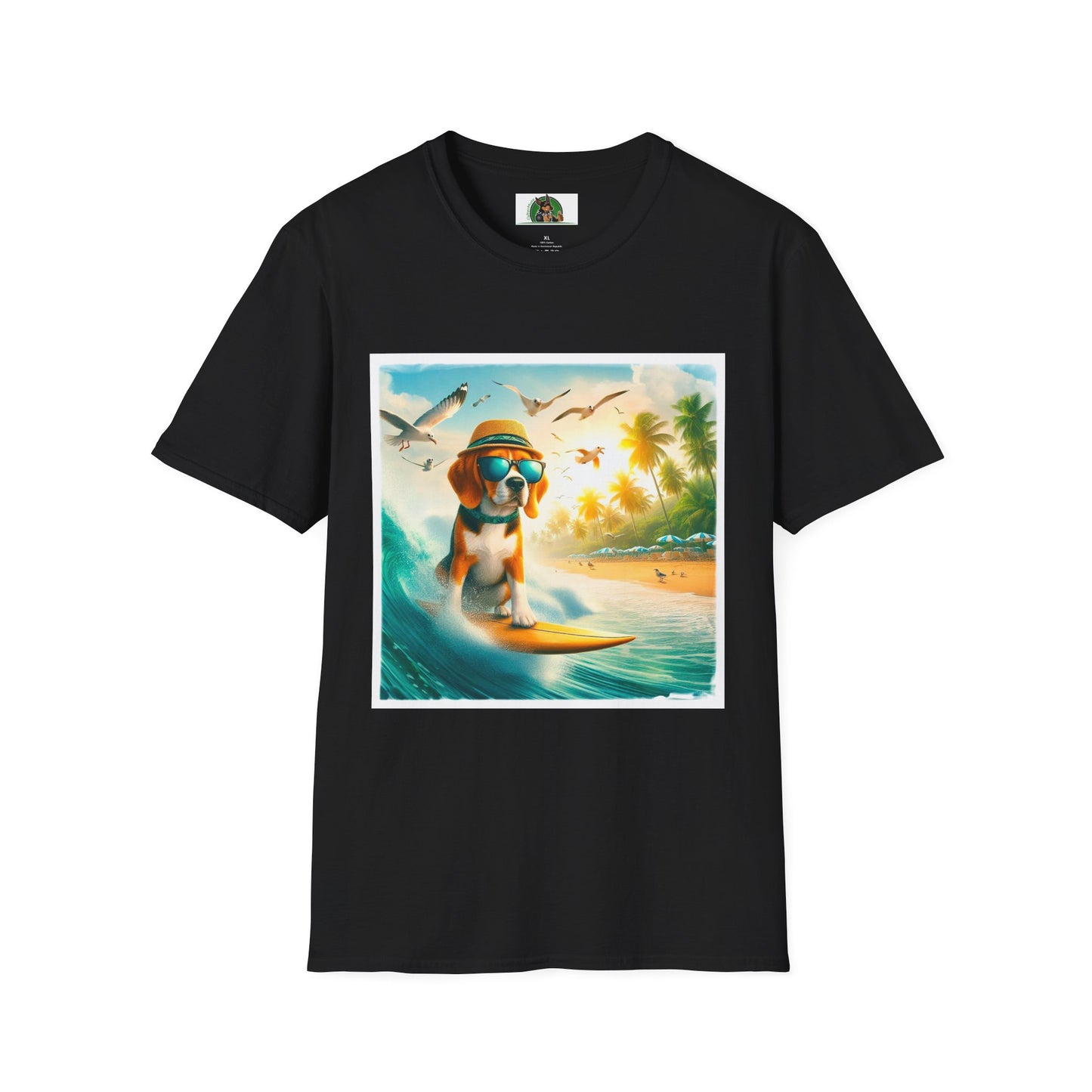 Beagle Surfing Wearing Hat And Shades T-Shirt Printify XS Black 