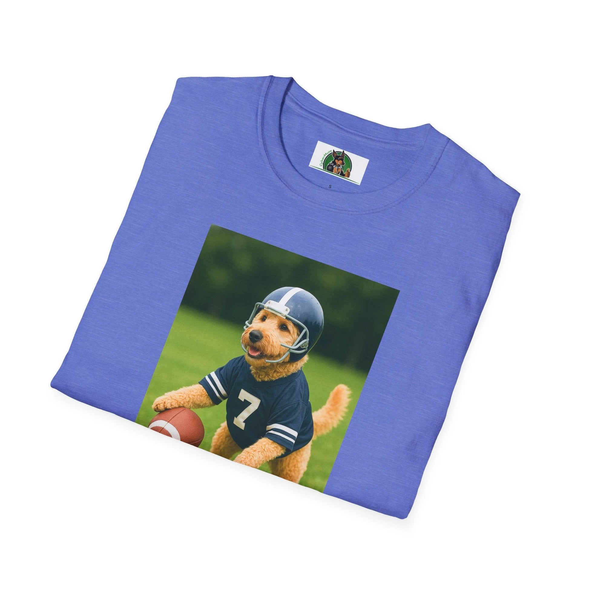 Golden Doodle Playing Football T-Shirt — Sports Dog Lover Tee by Printify