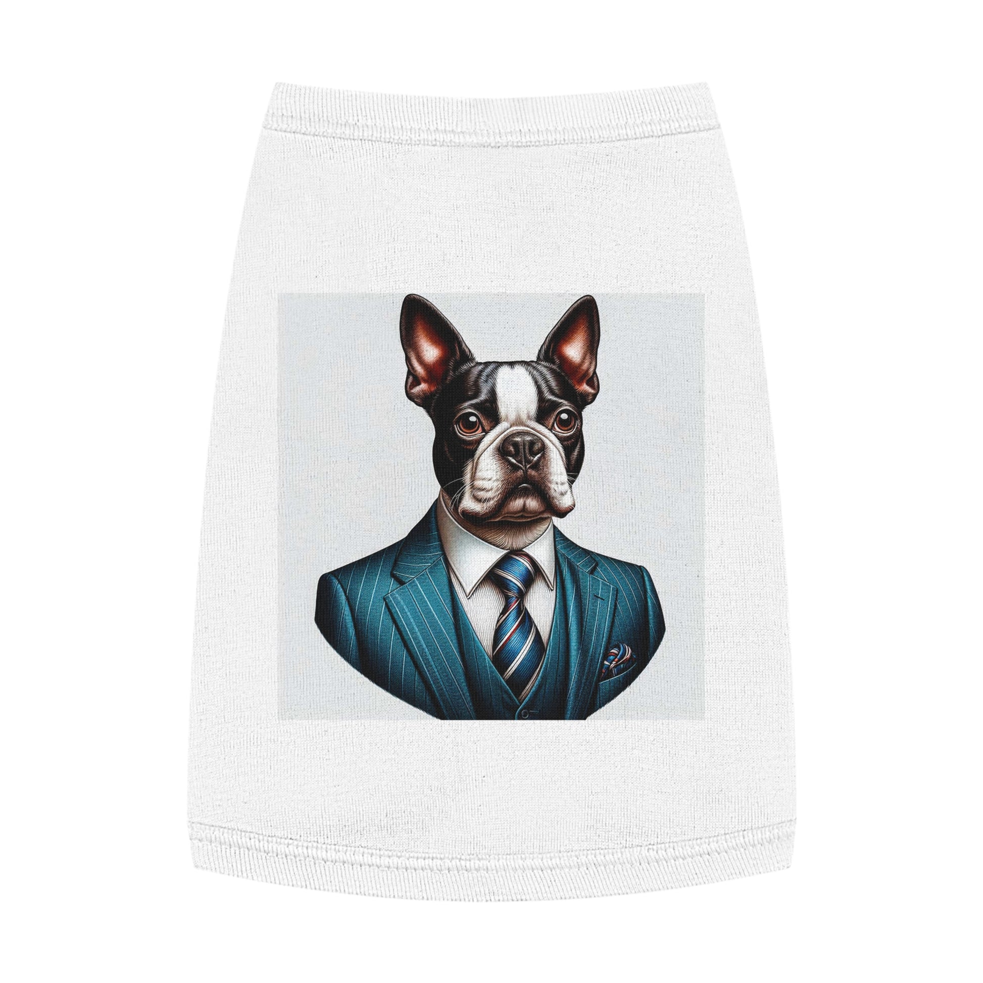 Pet Tank Top Boston Terrier Wearing Blue Suit and Tie Pets Printify   