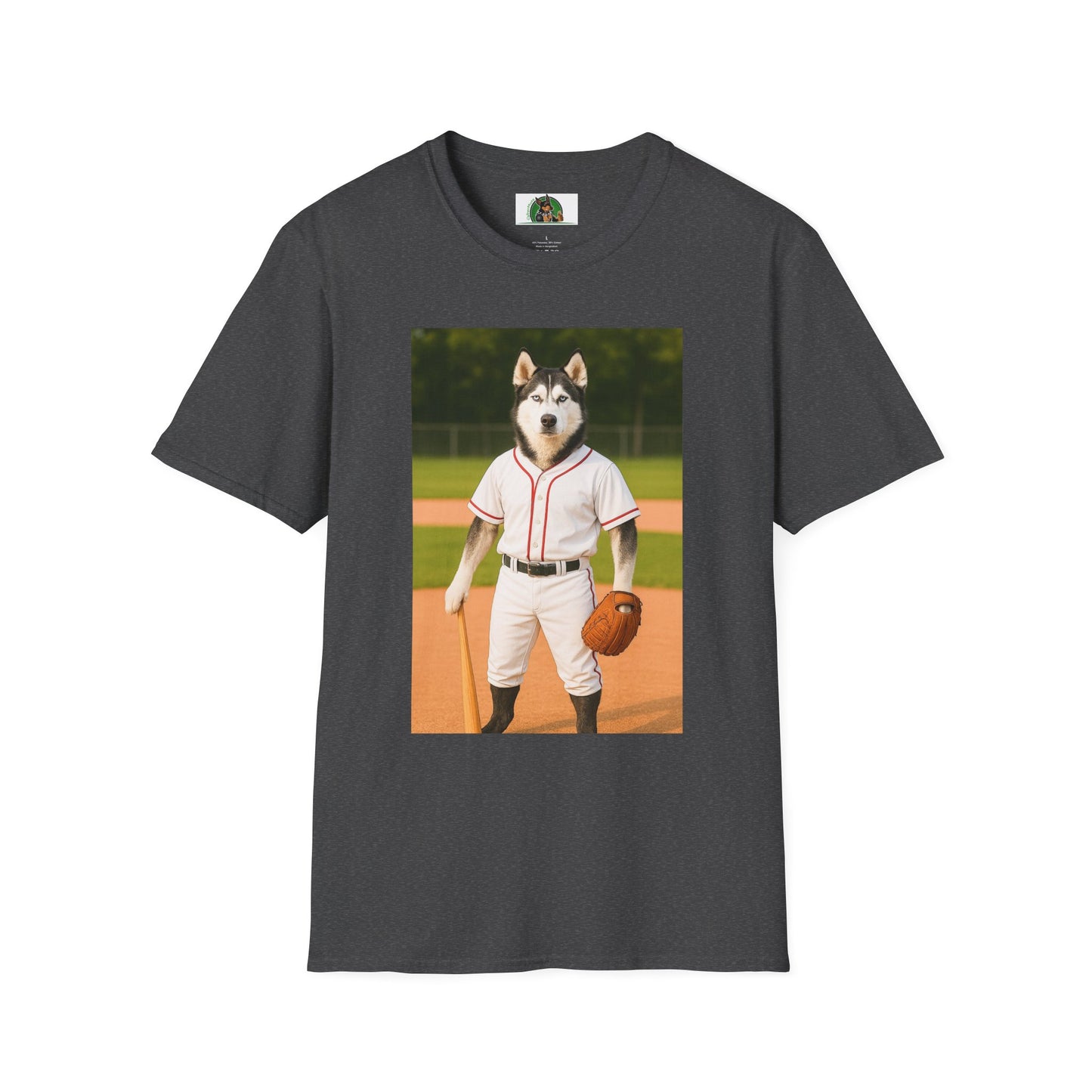 Husky Baseball T-Shirt — Sports Dog Tee T-Shirt Printify Dark Heather S