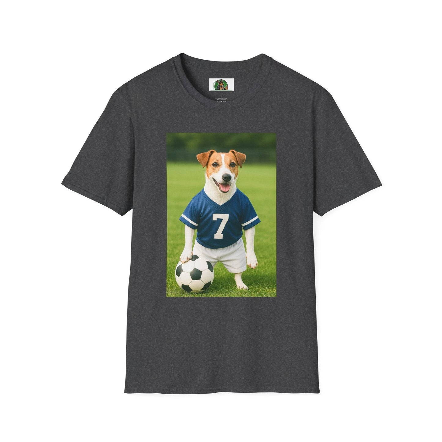Jack Russell Soccer T-Shirt — Sports Dog Tee for Fans & Pet Lovers T-Shirt Printify Dark Heather S