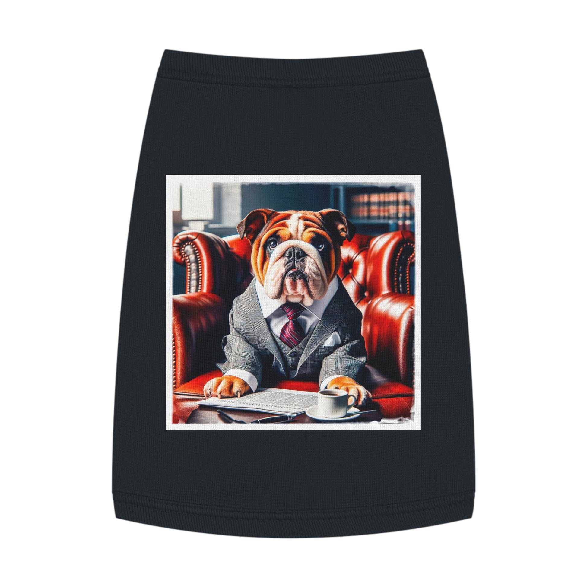 Pet Tank Top Bulldog sitting business man t shirt Pets Printify M Black