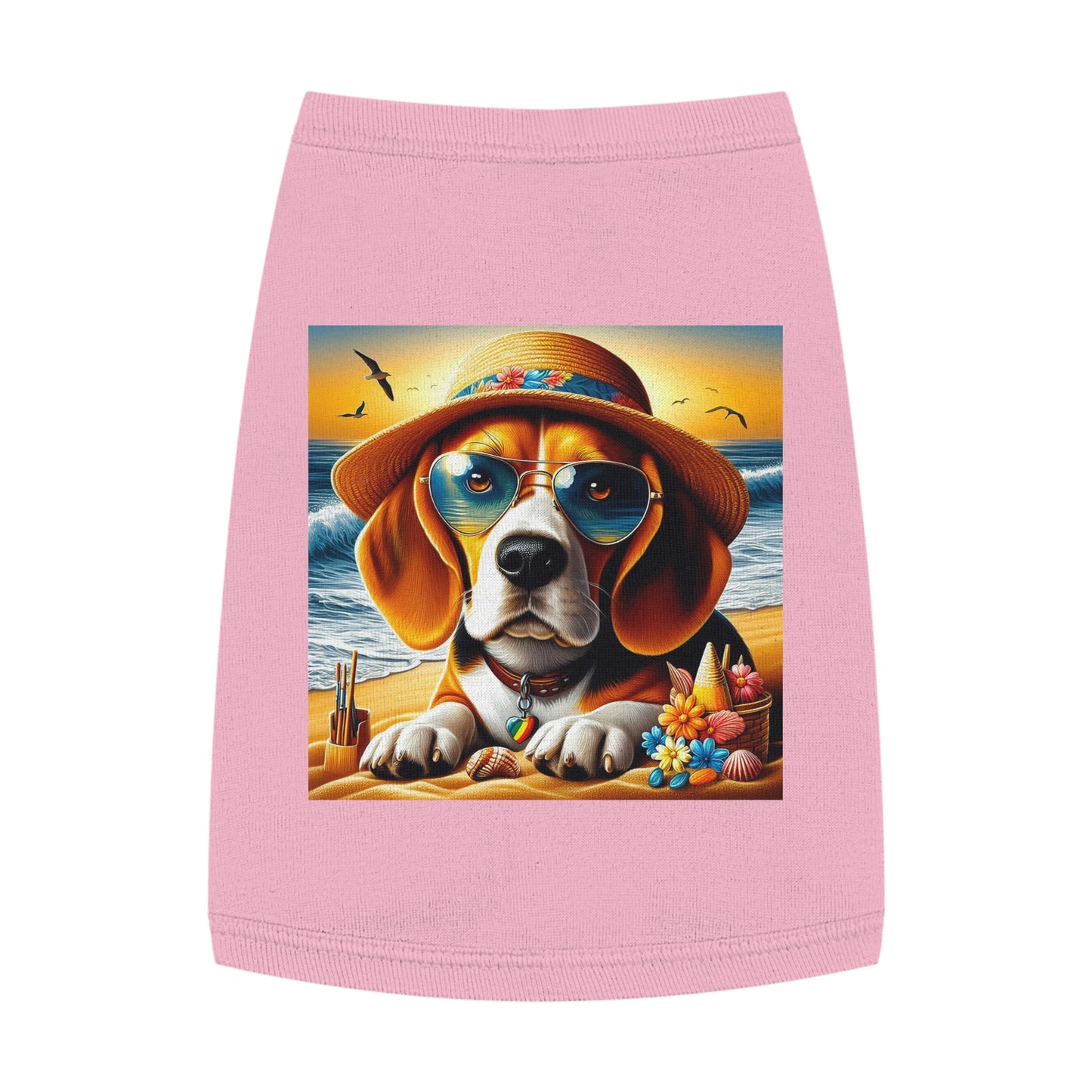 Pet Tank Top Beagle At Beach In Hat Pets Printify M Pink 