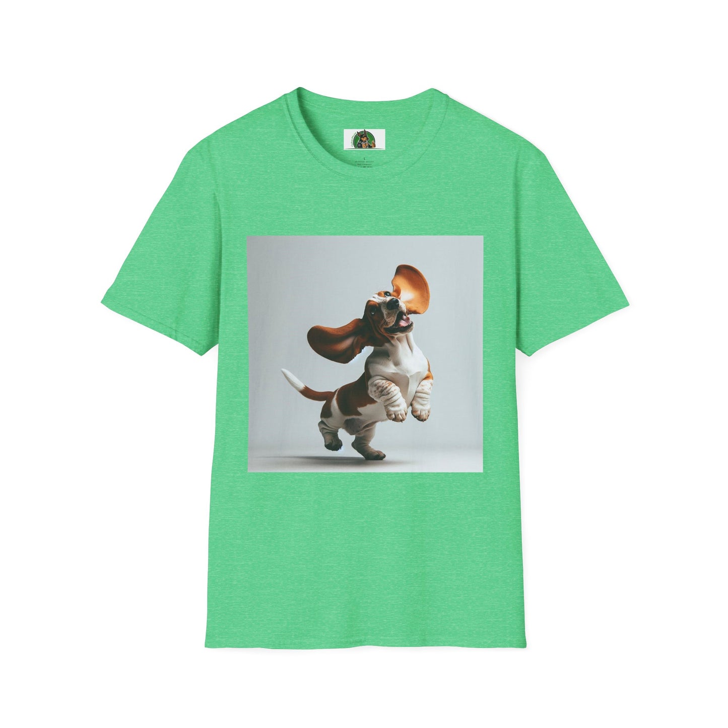 Bassett Hound T-Shirt - Dancing Dog Design T-Shirt Printify S Heather Irish Green