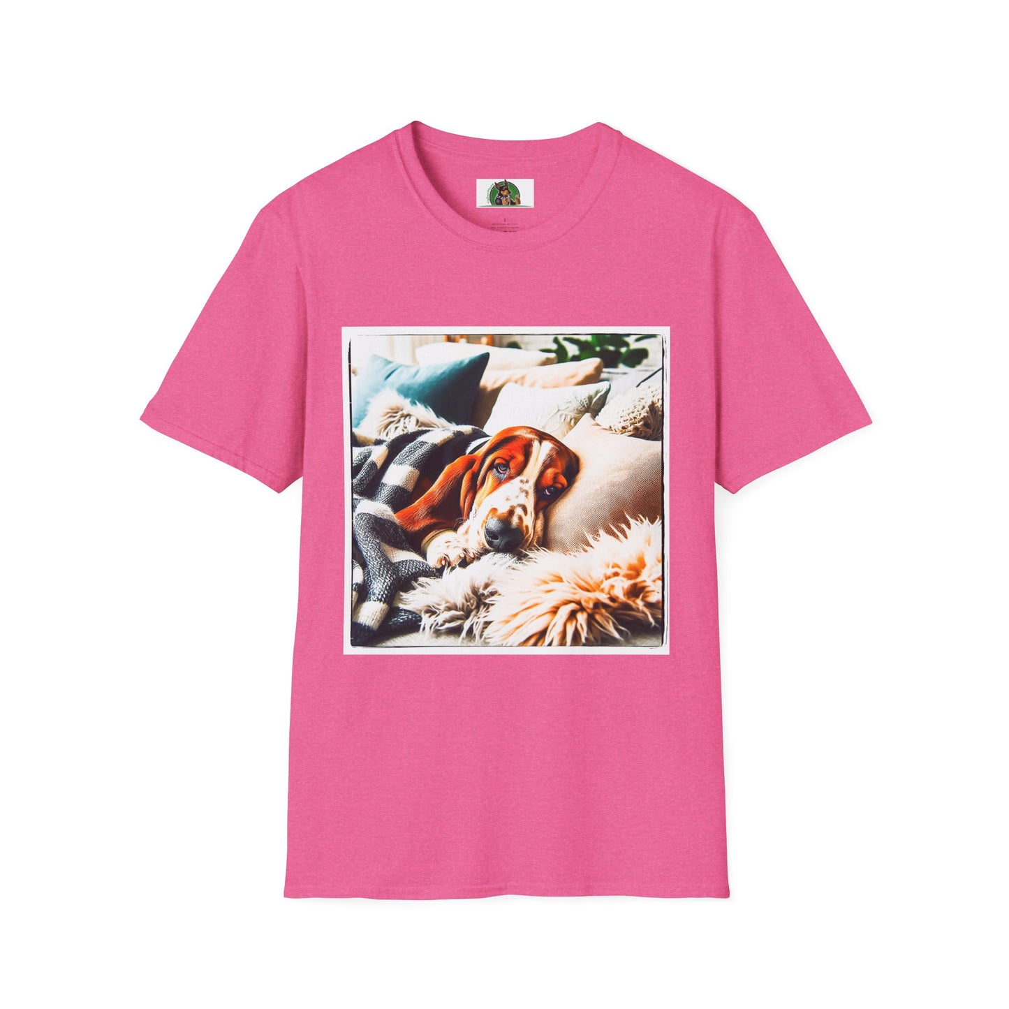 Basset Hound Sleeping In Comfy Blanket T-Shirt Printify S Heather Heliconia 