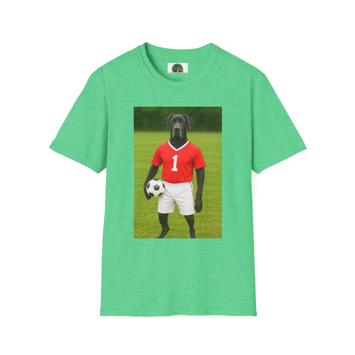 Great Dane Soccer T-Shirt — Sports Dog Tee T-Shirt Printify Heather Irish Green S