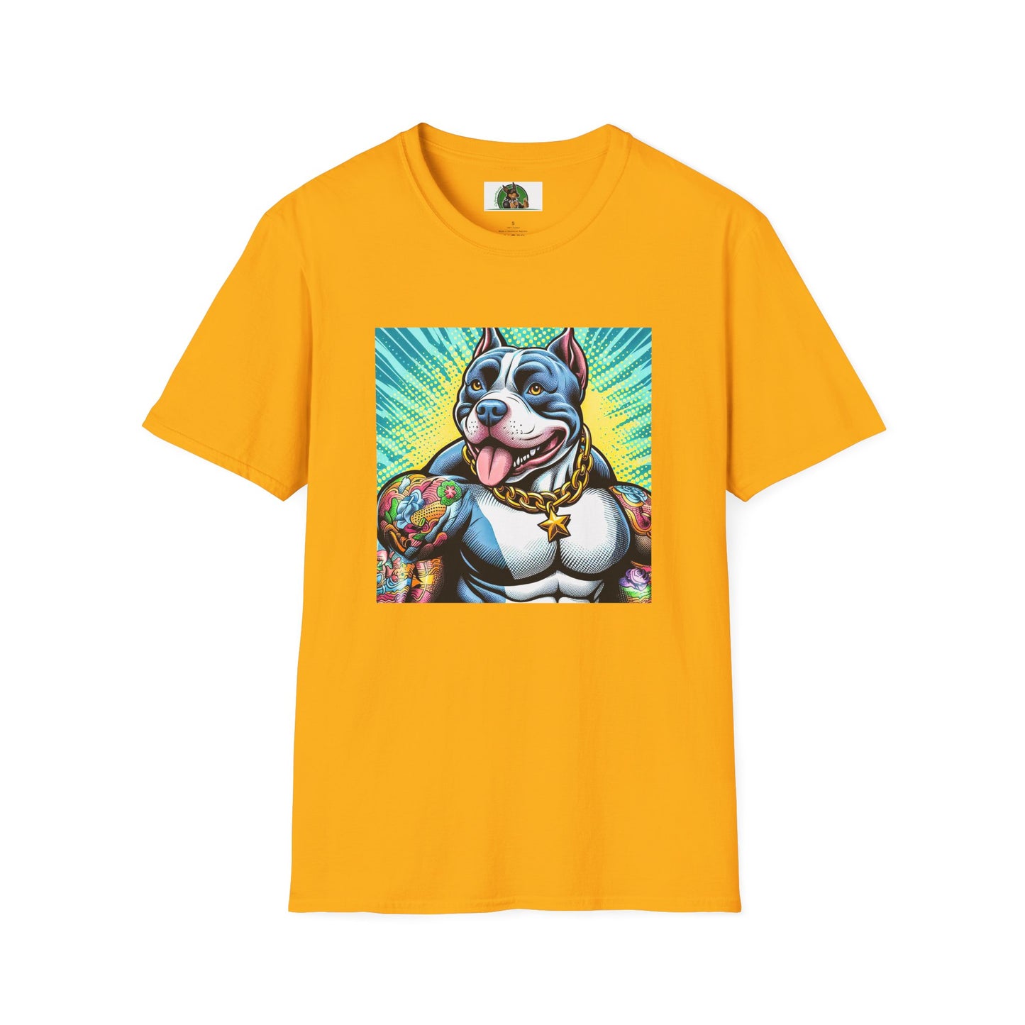 Pit Bull big muscles shirt T-Shirt Printify S Gold